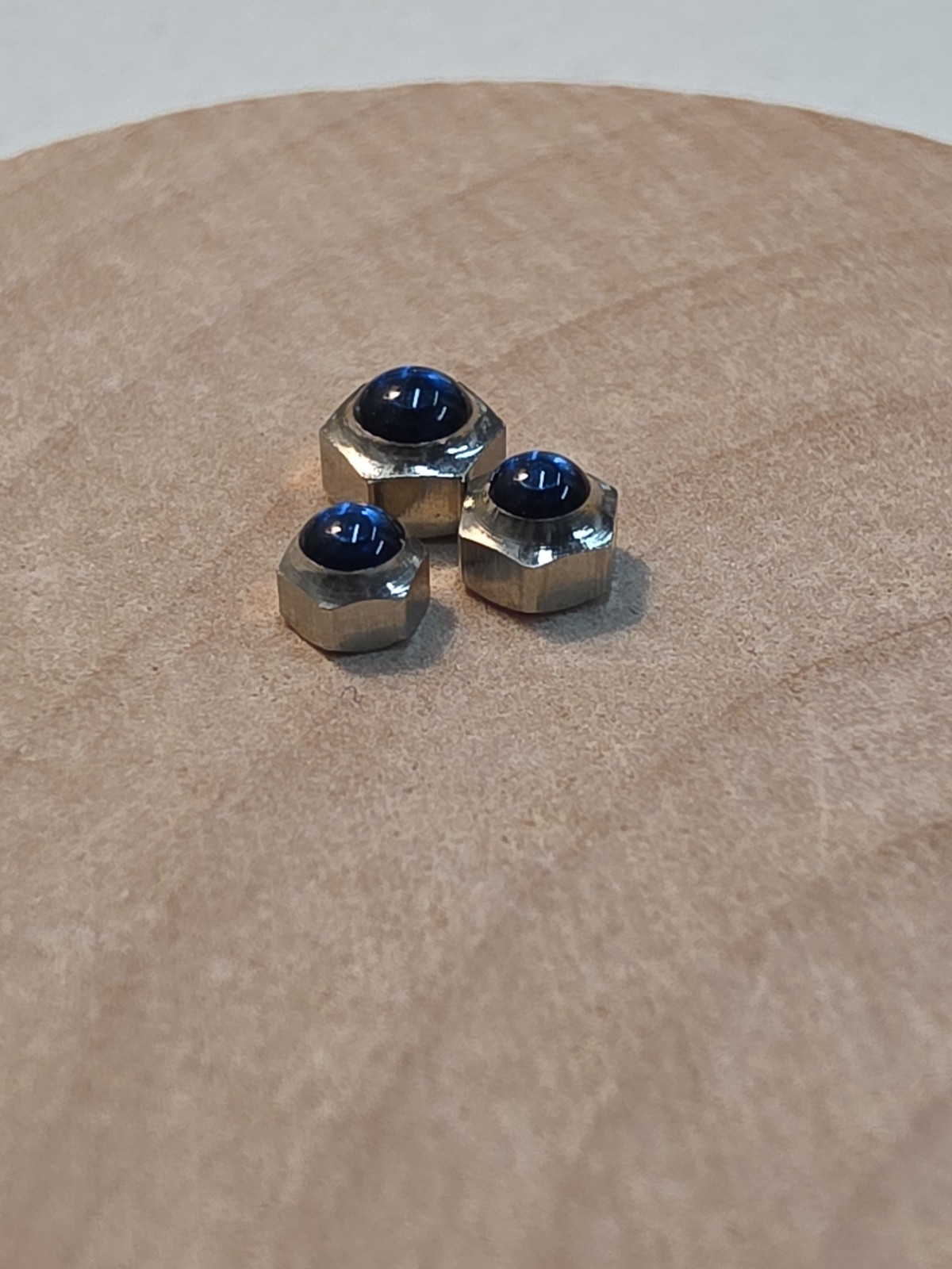 Lot Of 3 NOS Blue Cabochon Silver-Tone Wristwatch Crowns-3.44mm-4.42mm Diameters