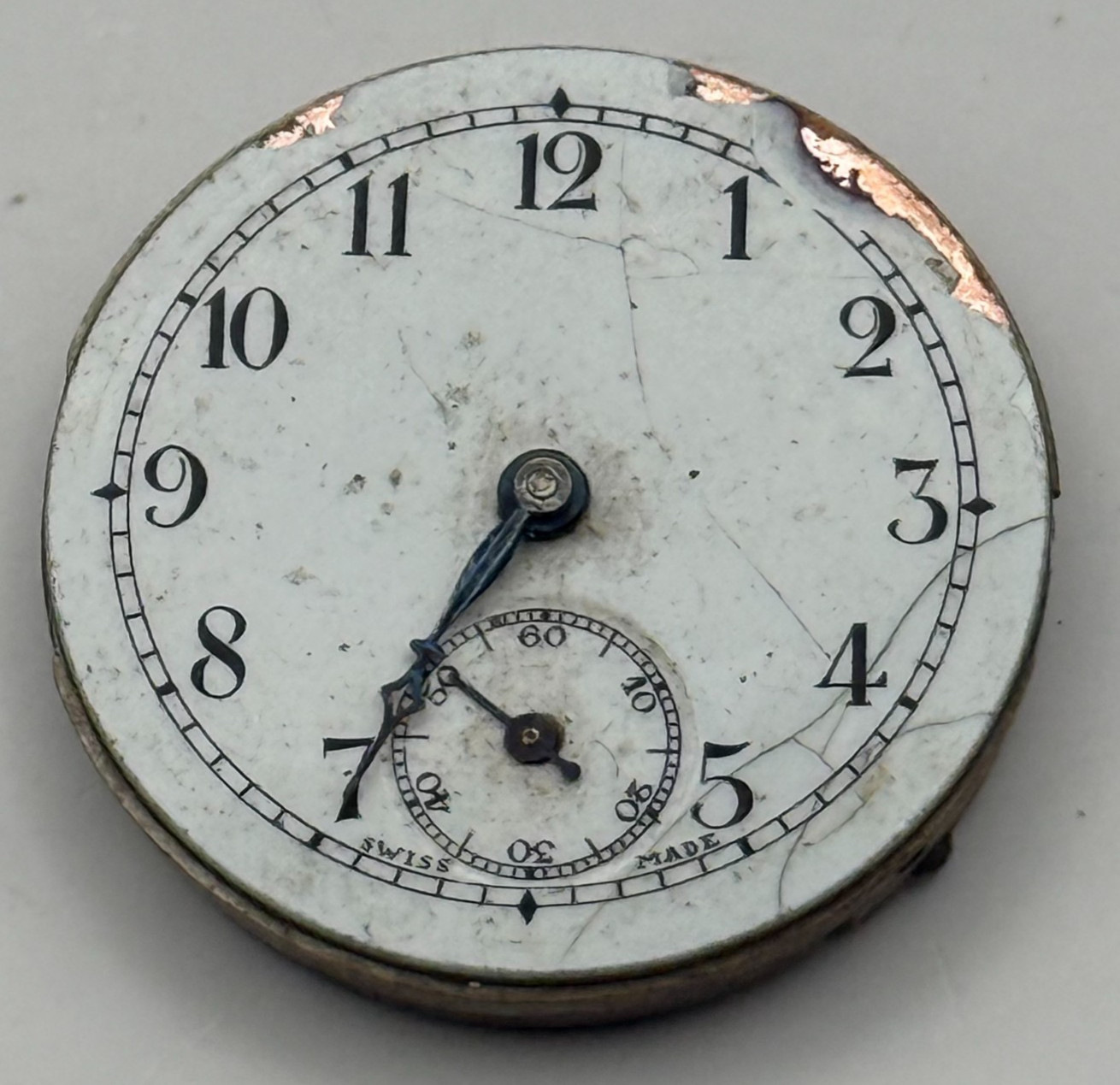 15 Jewels Trench Watch Movement Sub Seconds Swiss Manual Wind Vintage Parts 27mm