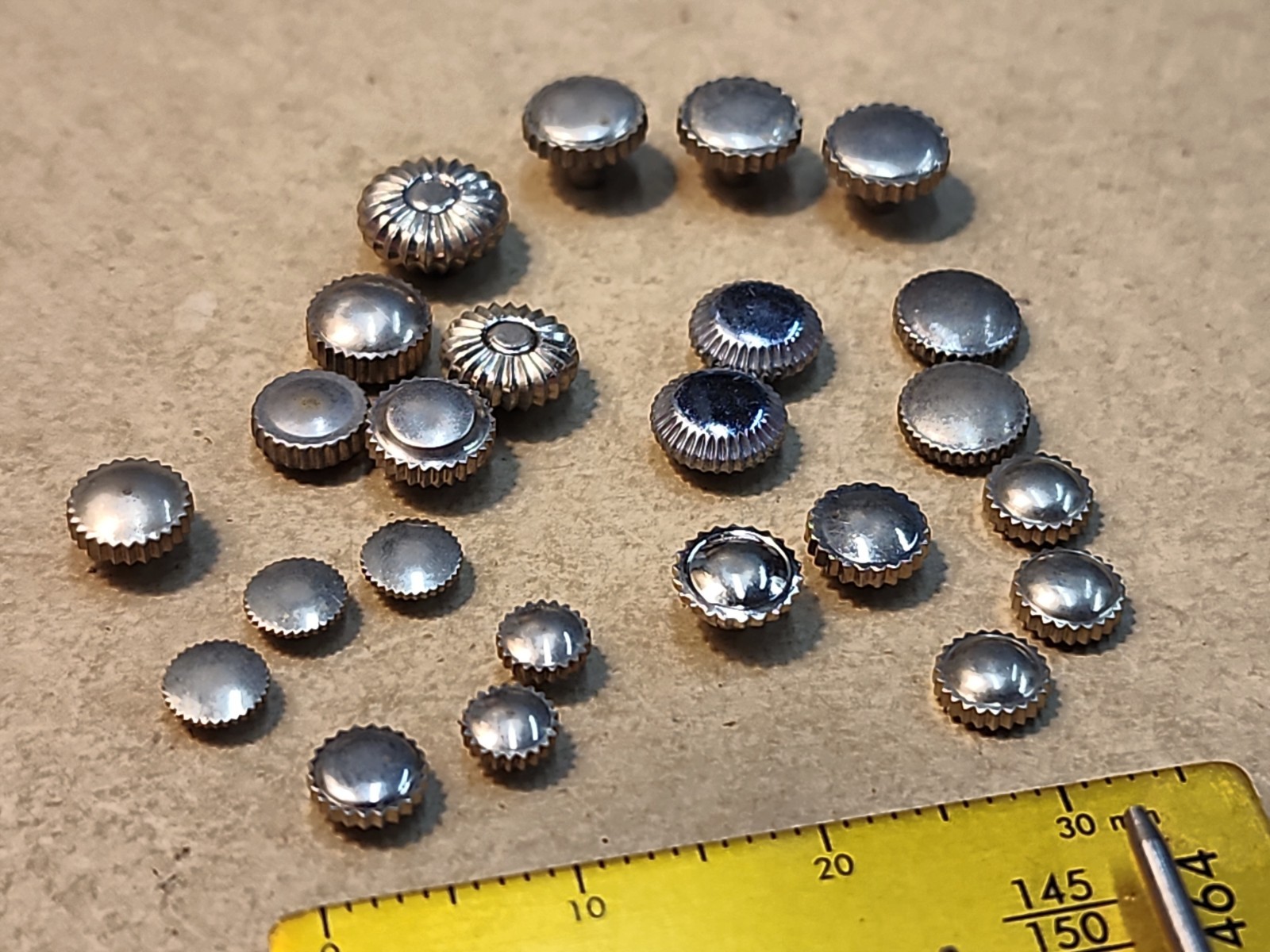 Lot Of 24 Mixed Vintage White GF, SS, & Chrome Pocket & Bracelet Watch Crowns