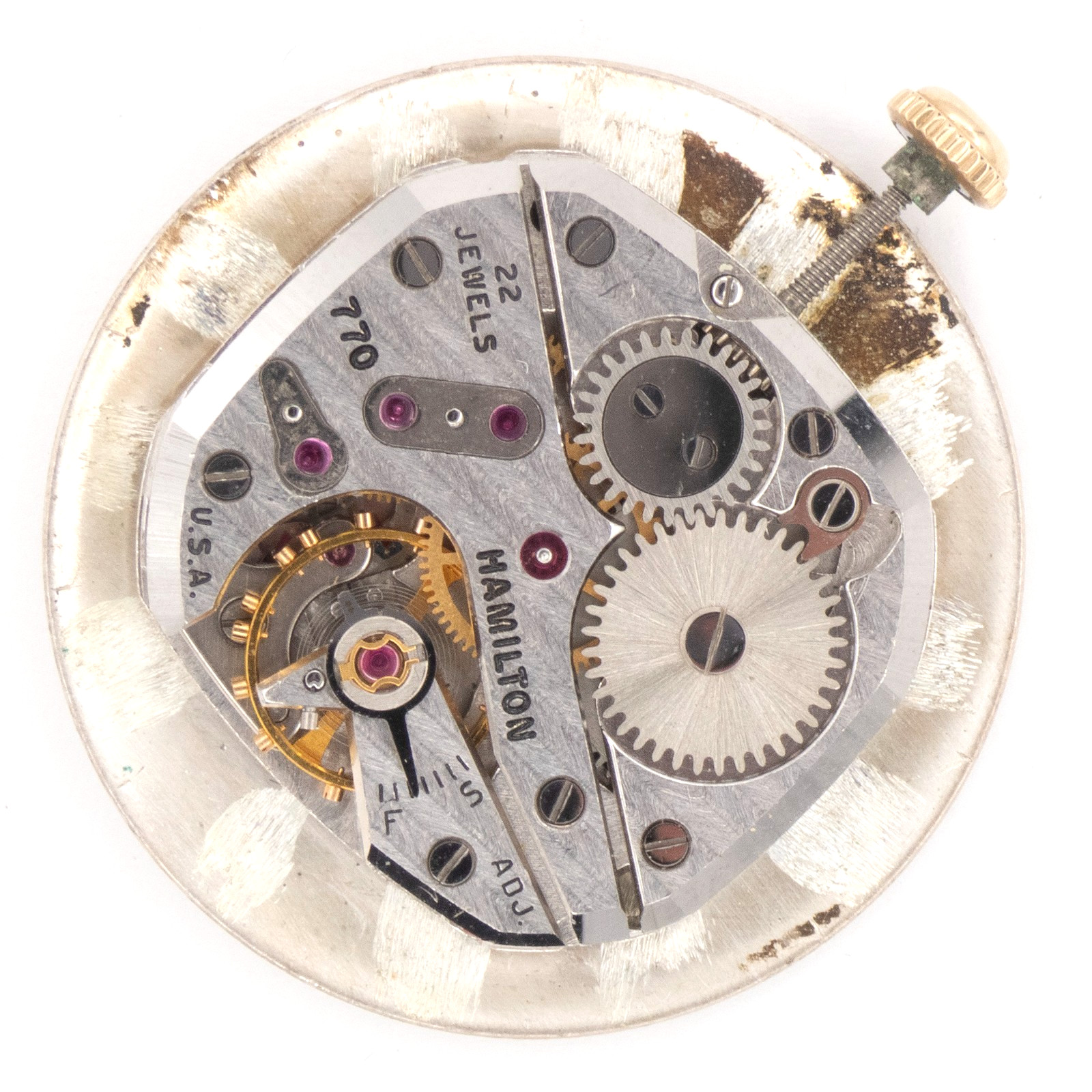 Vintage Hamilton Caliber 770 22-Jewel Wristwatch Movement, Keeps Time