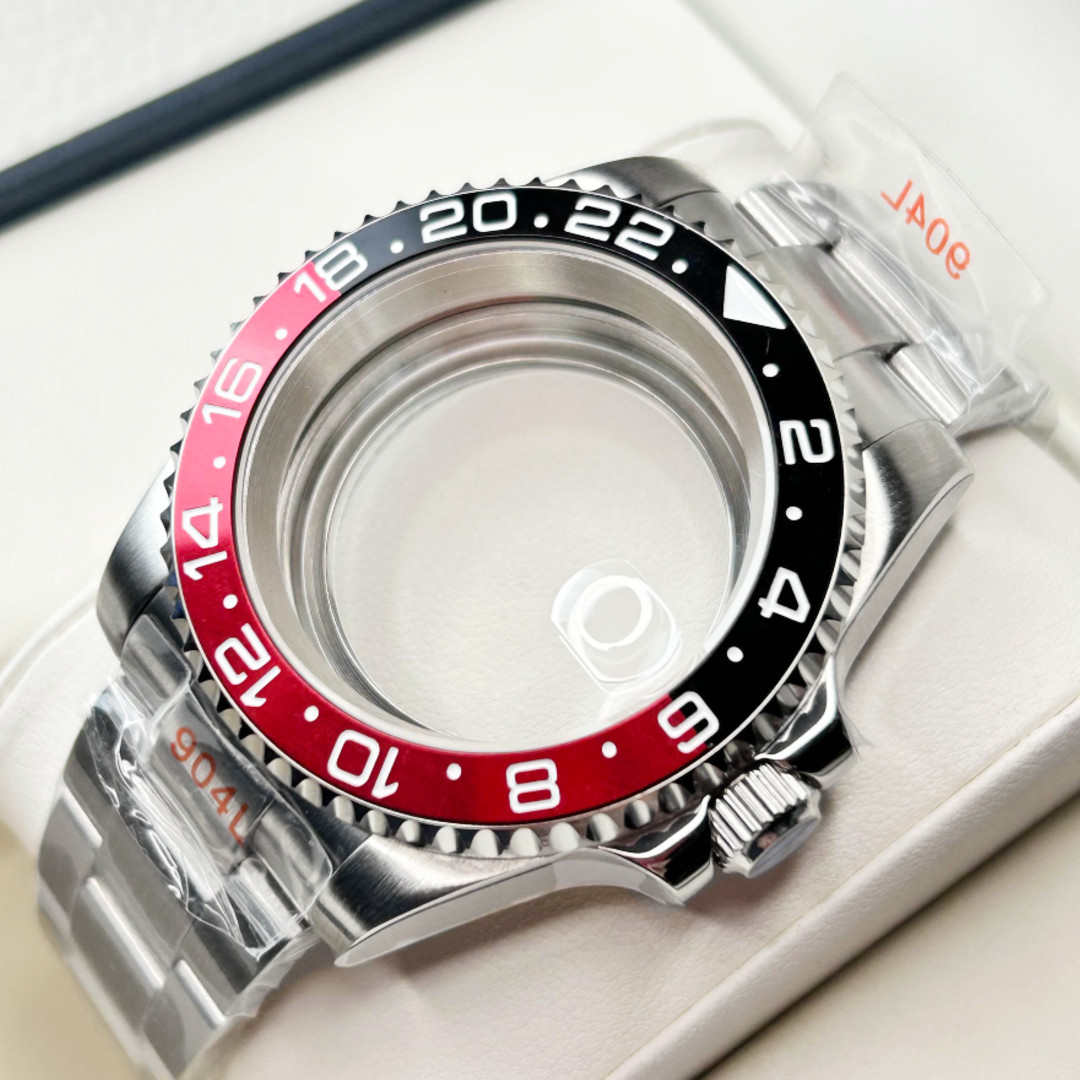 40mm Black Red Coke Bezel Sapphire Glass Brushed Watch Case fit NH35 NH36 Mod US