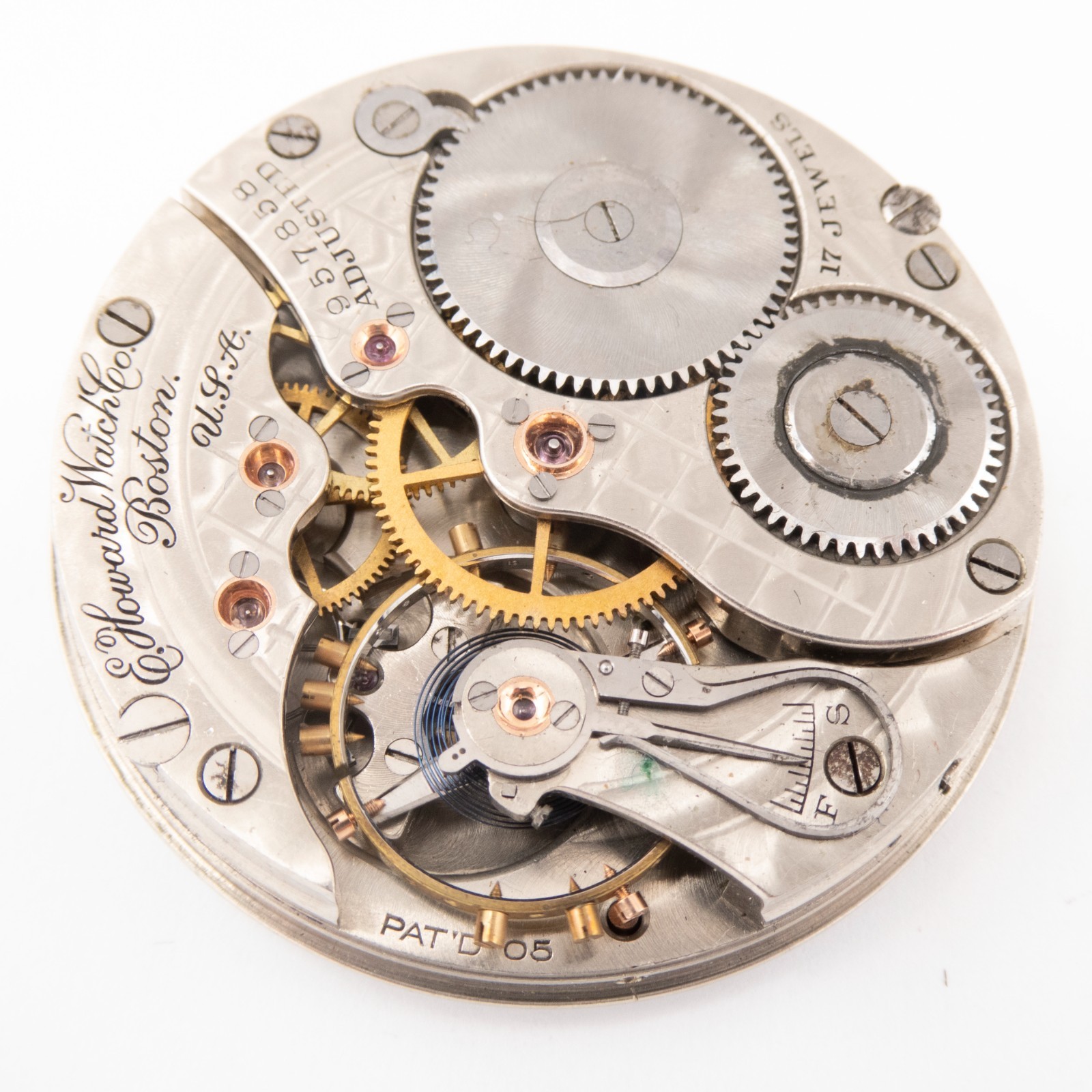 E. Howard Series 4 16-Size 17-Jewel Antique Pocket Watch Movement, Runs