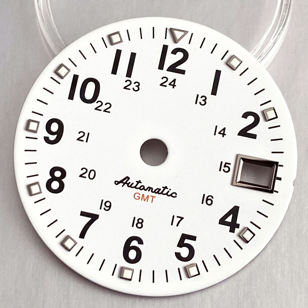 Luminous Black White 29mm Field Watch Dial Face fit NH35 NH34 GMT Dive Watch