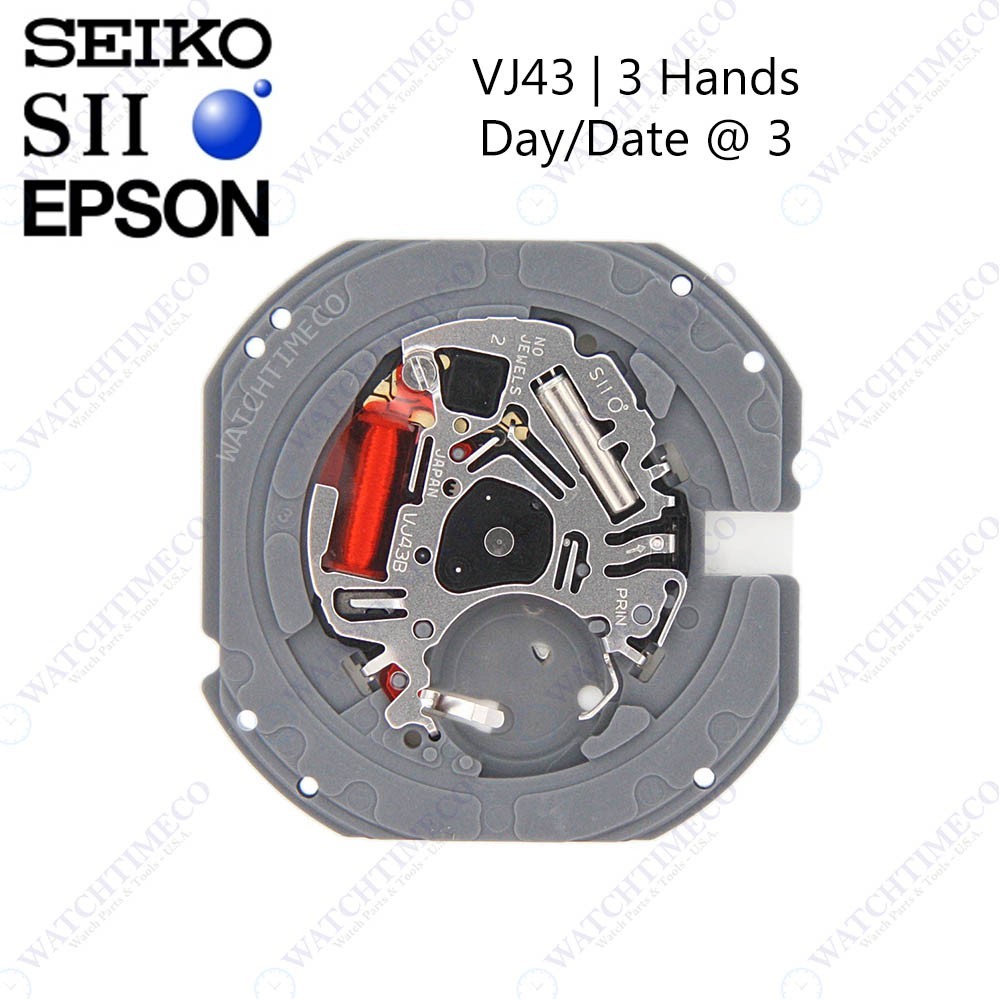 Genuine Seiko SII Epson VJ43 Watch Movement Japan 3 Hands, Date/Day at 3