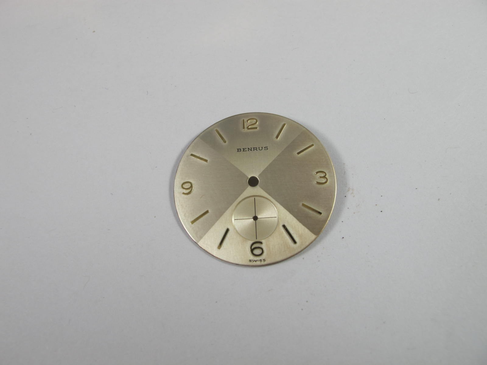 BENRUS MENS VINTAGE SILVER COLOR OLD STOCK QUAD X PATTERN WATCH DIAL 28.5MM