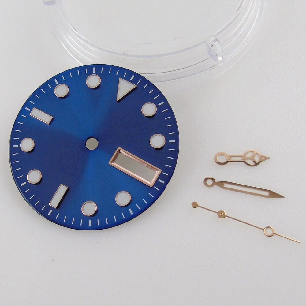 29mm Watch Dial Face For NH36A Movement Green Luminous Hands Date Week Window
