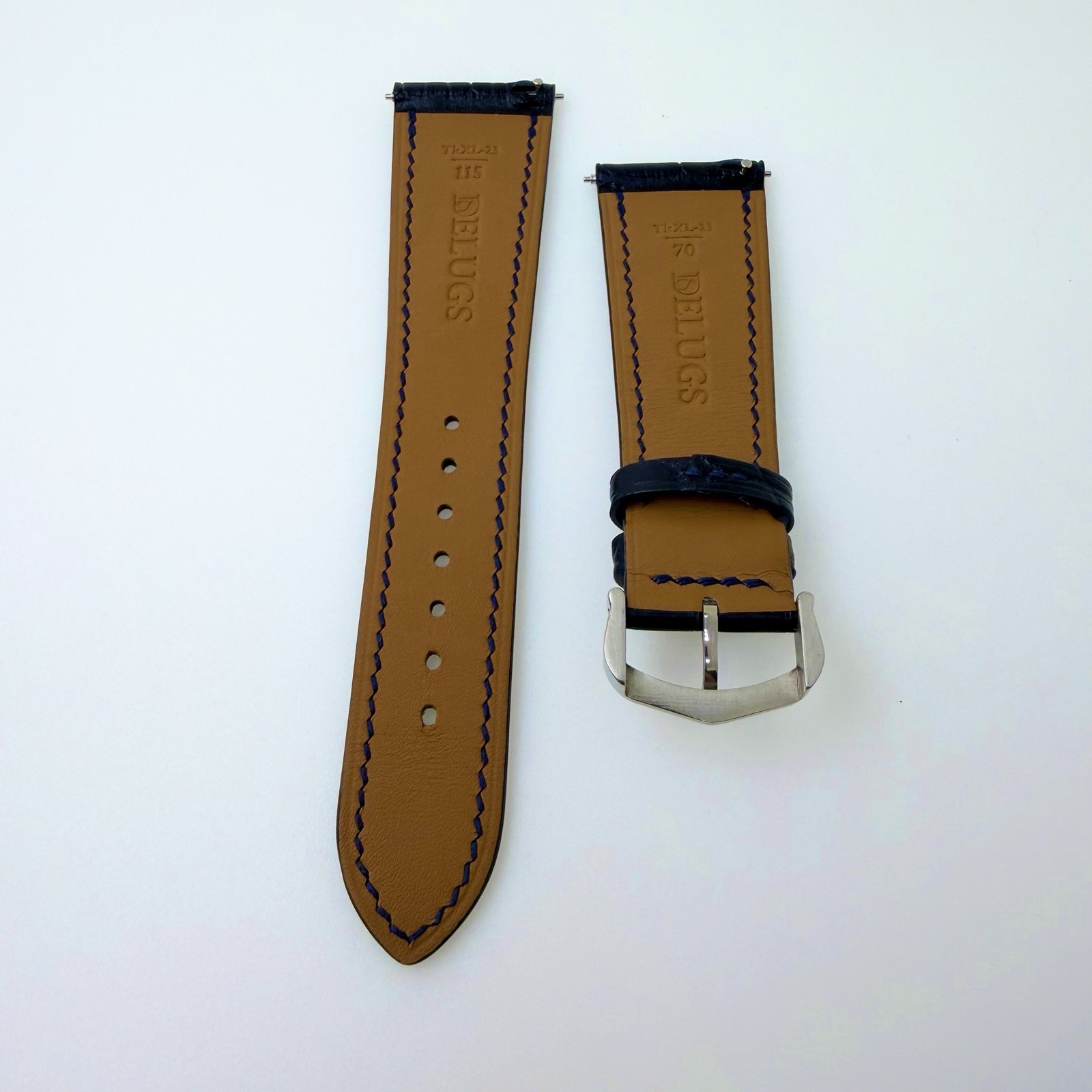 New Navy Blue Delugs Leather Alligator Strap 23mm Medium 115/70mm $260 Cartier