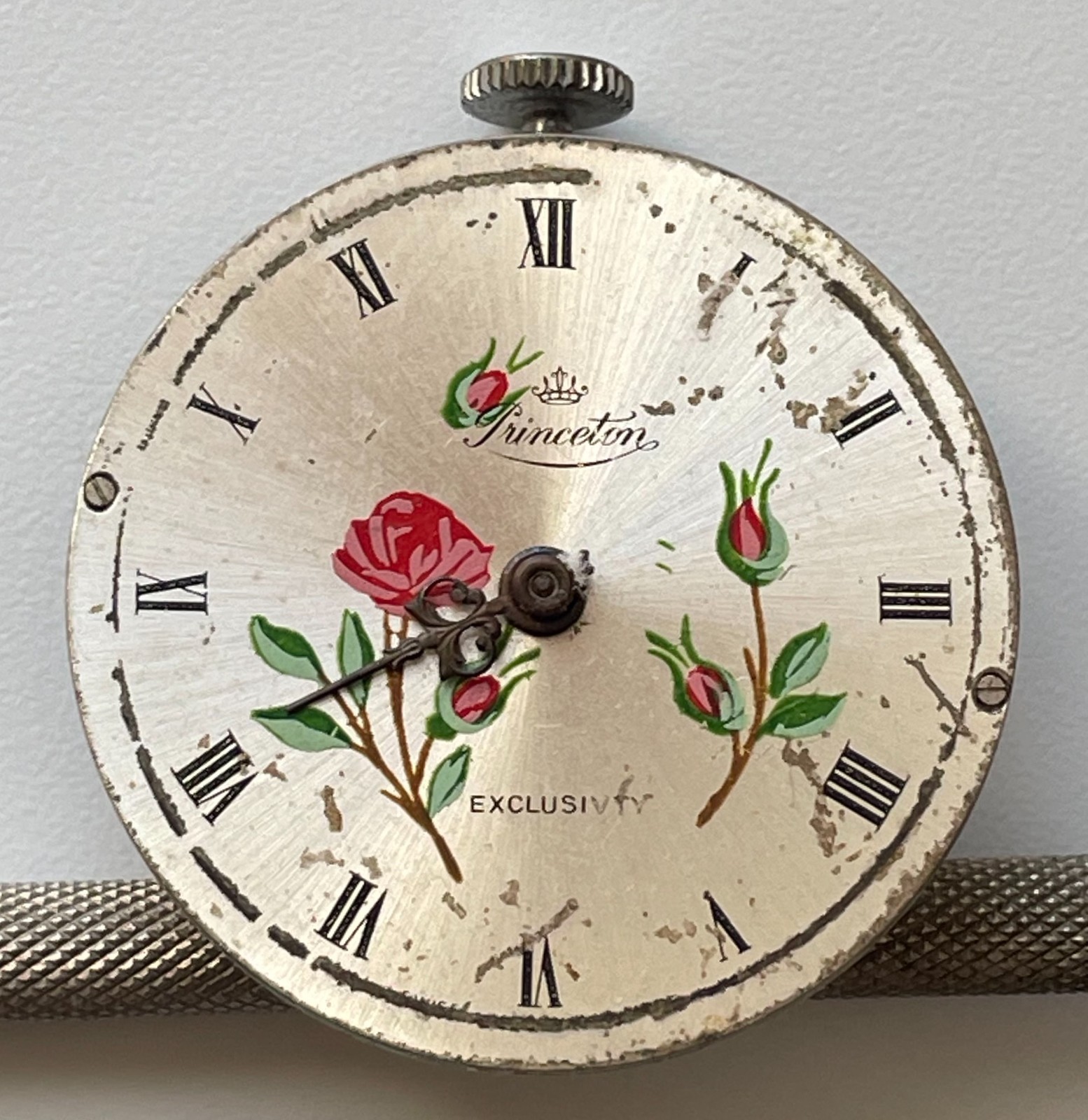Vintage Princeton Watch Movement Swiss Rose Dial 12h Crown Parts Repair 30.7mm