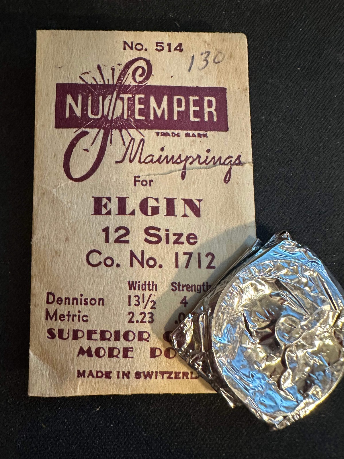NuTemper Mainspring #514 for Elgin 12s Factory No. 1712 – Steel