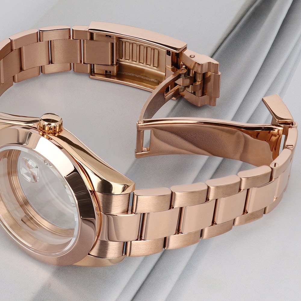 Rose Gold Oyster Brushed Watch Case+Fine Steel BAND 10ATM For Seiko NH35 34 NH36