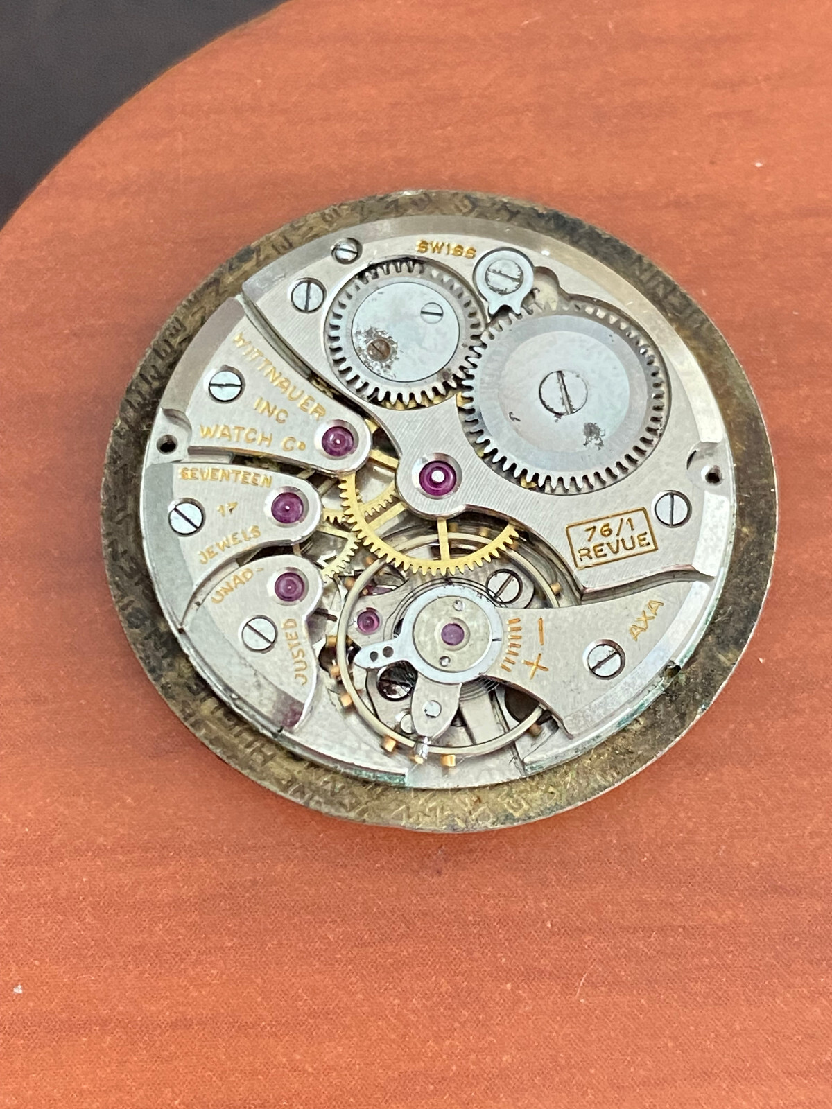VINTAGE MEN’S WITTNAUER WRIST WATCH MOVEMENT, CAL. 76/1 REVUE, RUNNING GOOD