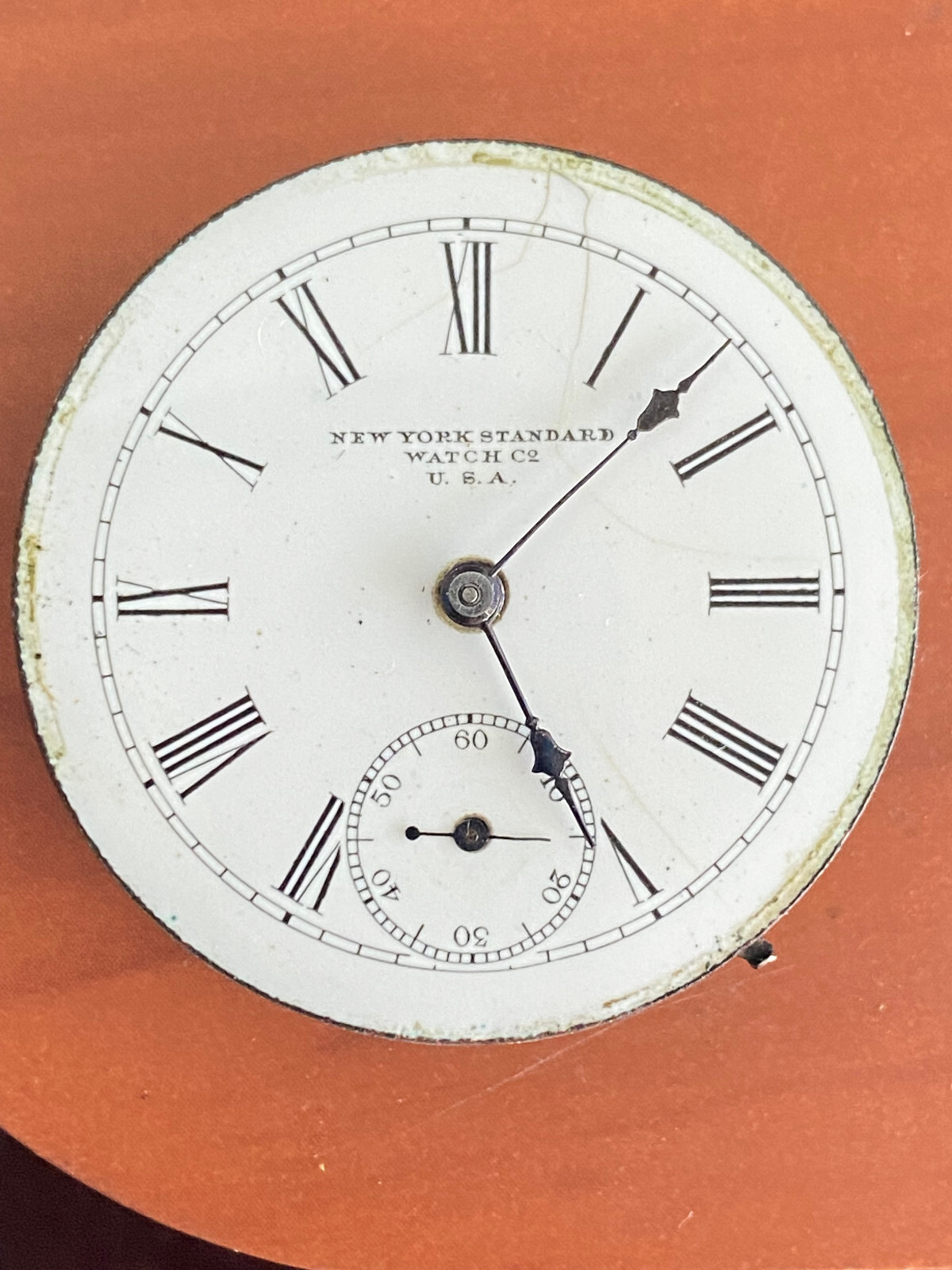 VINTAGE 6 SIZE NEW YORK STANDARD POCKET WATCH MOVEMENT, GR. 44, KEEPING TIME