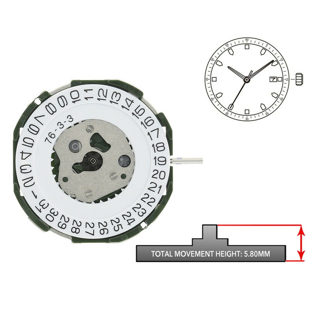 3 Hands Quartz Watch Movement With Battery Date@3 Replacement For Miyota 2115