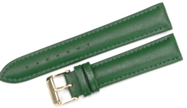 Watch Band Genuine Leather 18mm Green Plain/Smooth,Padded,Stitched ( A1 Quality)