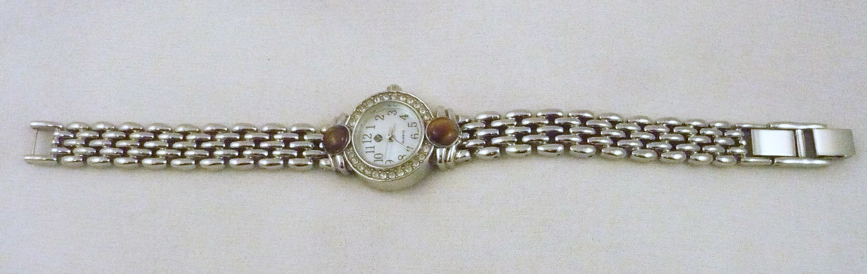 Designs by Rose watch silver metal bracelet R/S & faux tiger’s eye accents