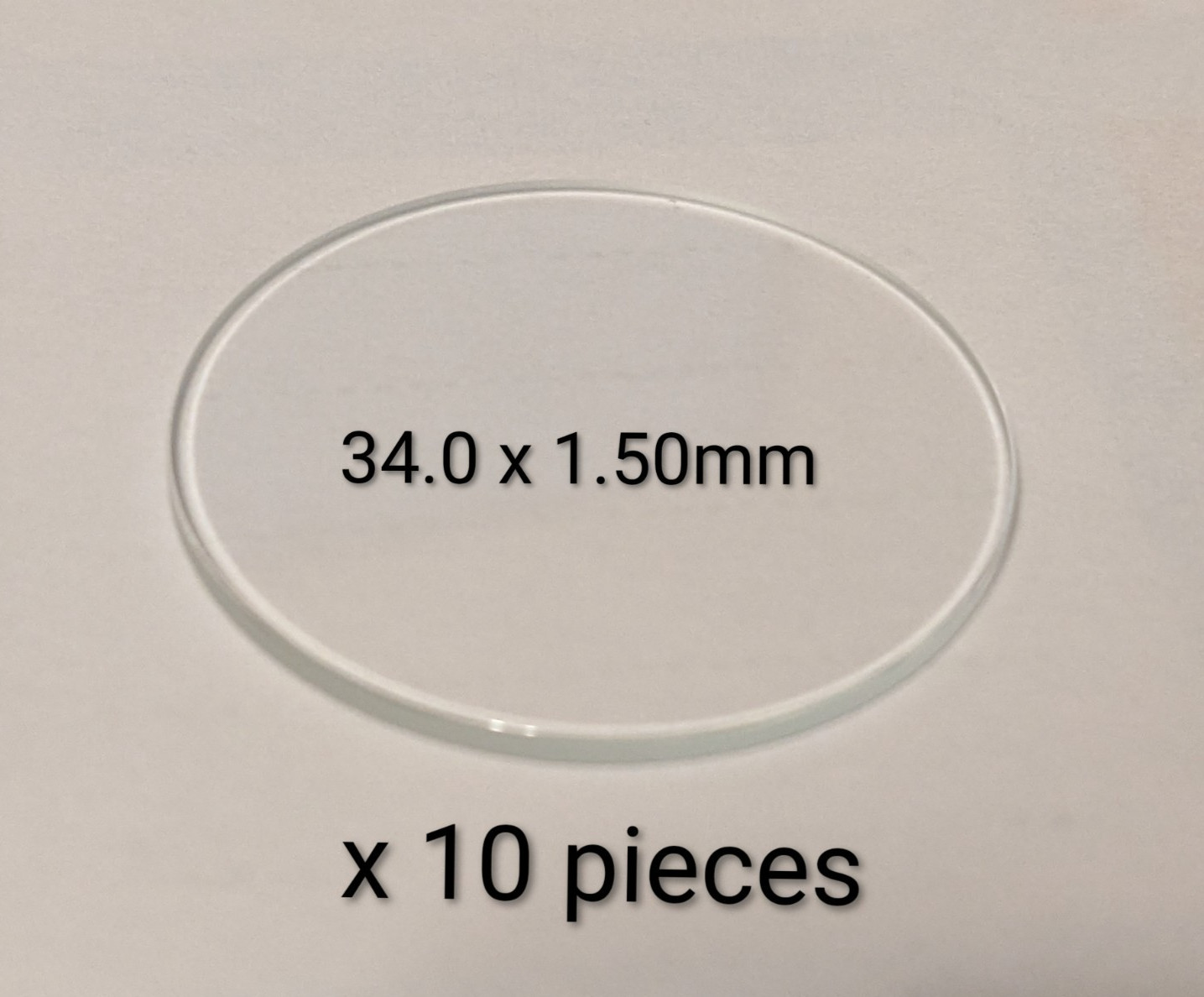 Watch crystal flat round mineral glass diameter 34.0mm x 1.50mm 10 pieces