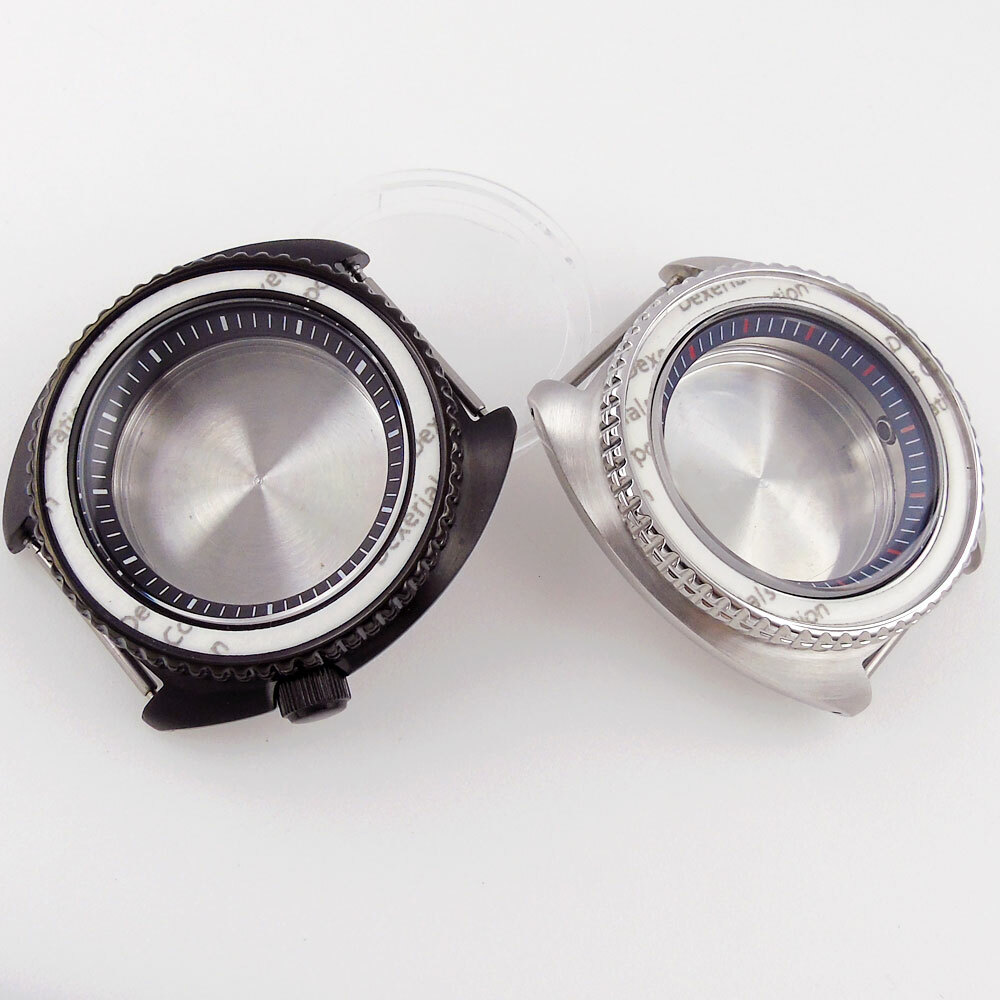 45mm Sapphire Watch Case For NH35/NH36 Chapter Ring Silver/Black Aluminum Bezel