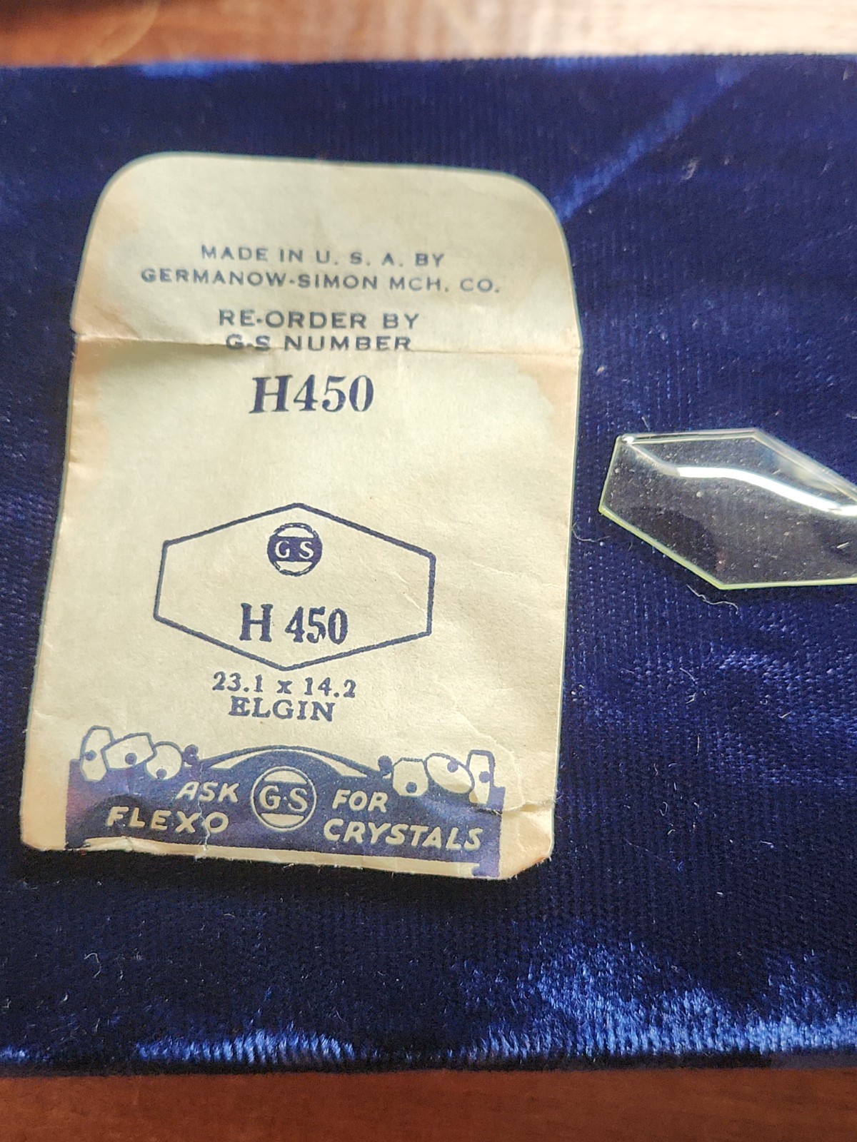 GS H450 Green Watch Crystal Fit ELGIN- 23.1 x 14.2 mm Replacement Repair