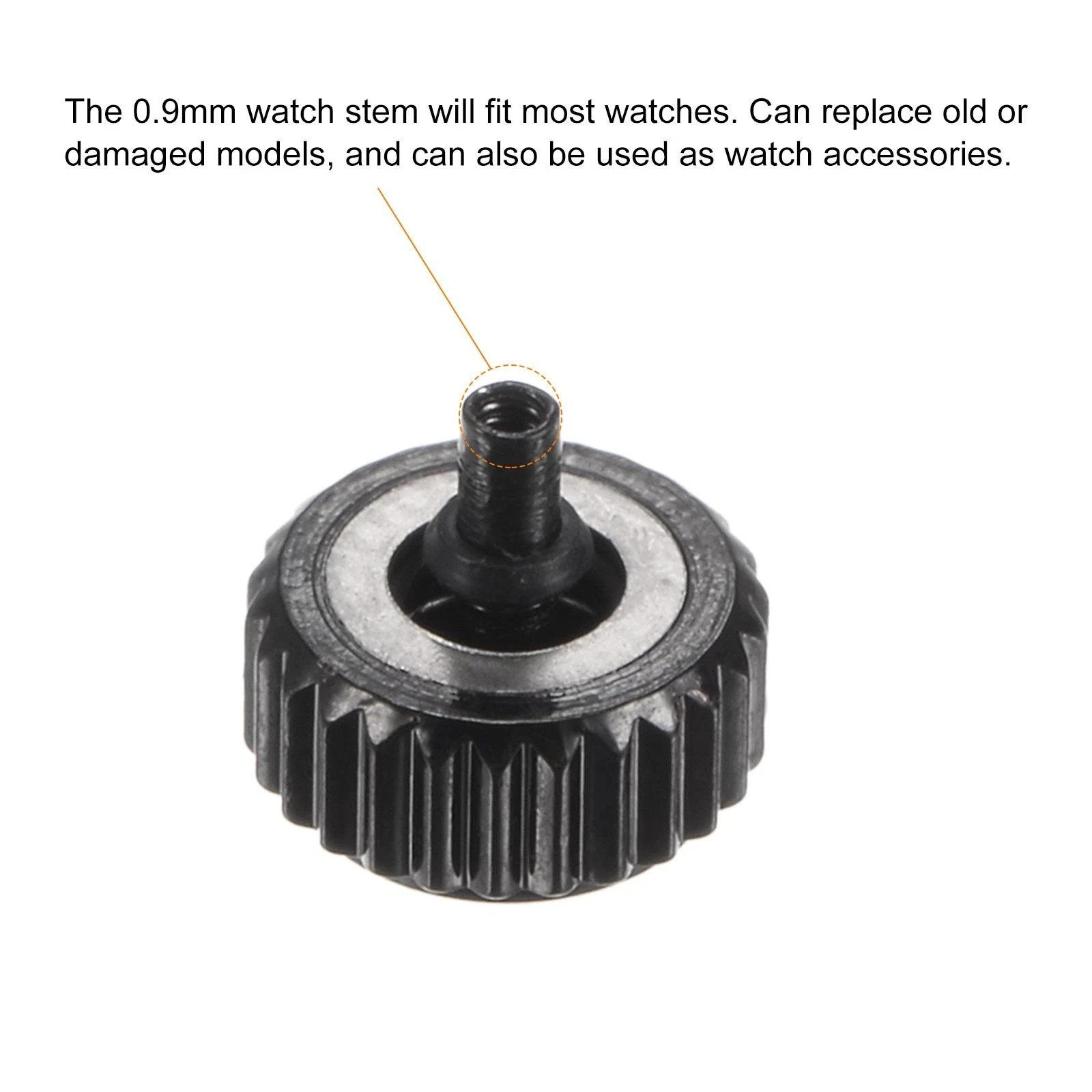 2Pcs 5.5x6mm Watch Crown SUS304 Flat Head Long Stem Watch Crown 2.5mm ID Black
