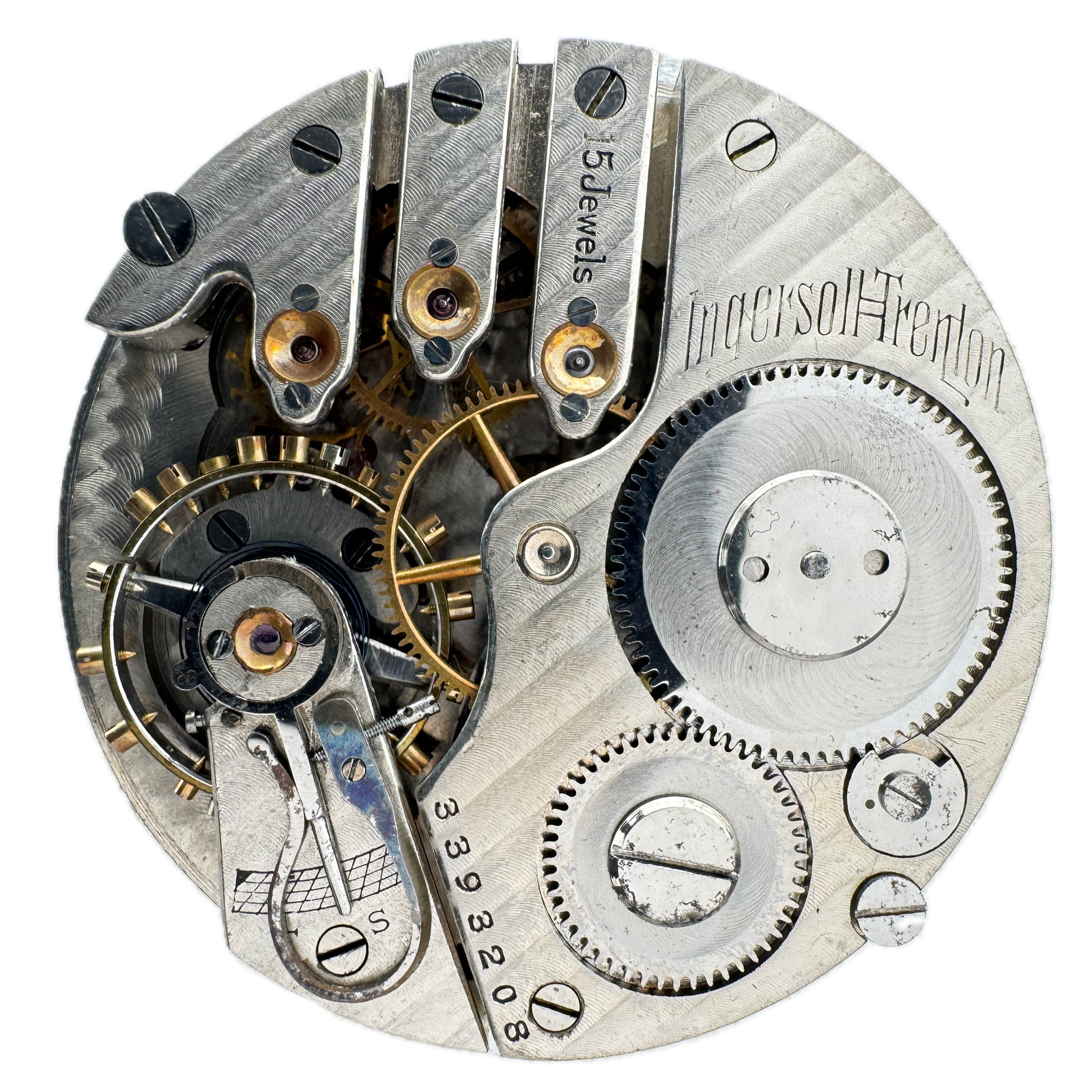 Antique 16s Ingersoll-Trenton 3-Finger Bridge Pinstripe Pocketwatch Movement 140