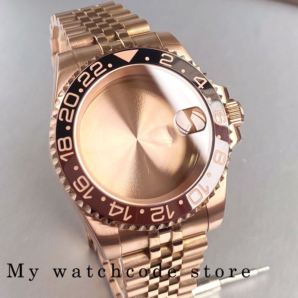 40mm Rootbeer Ceramic Bezel Sapphire Rose Golden Watch Case Fit NH35 NH36 2824