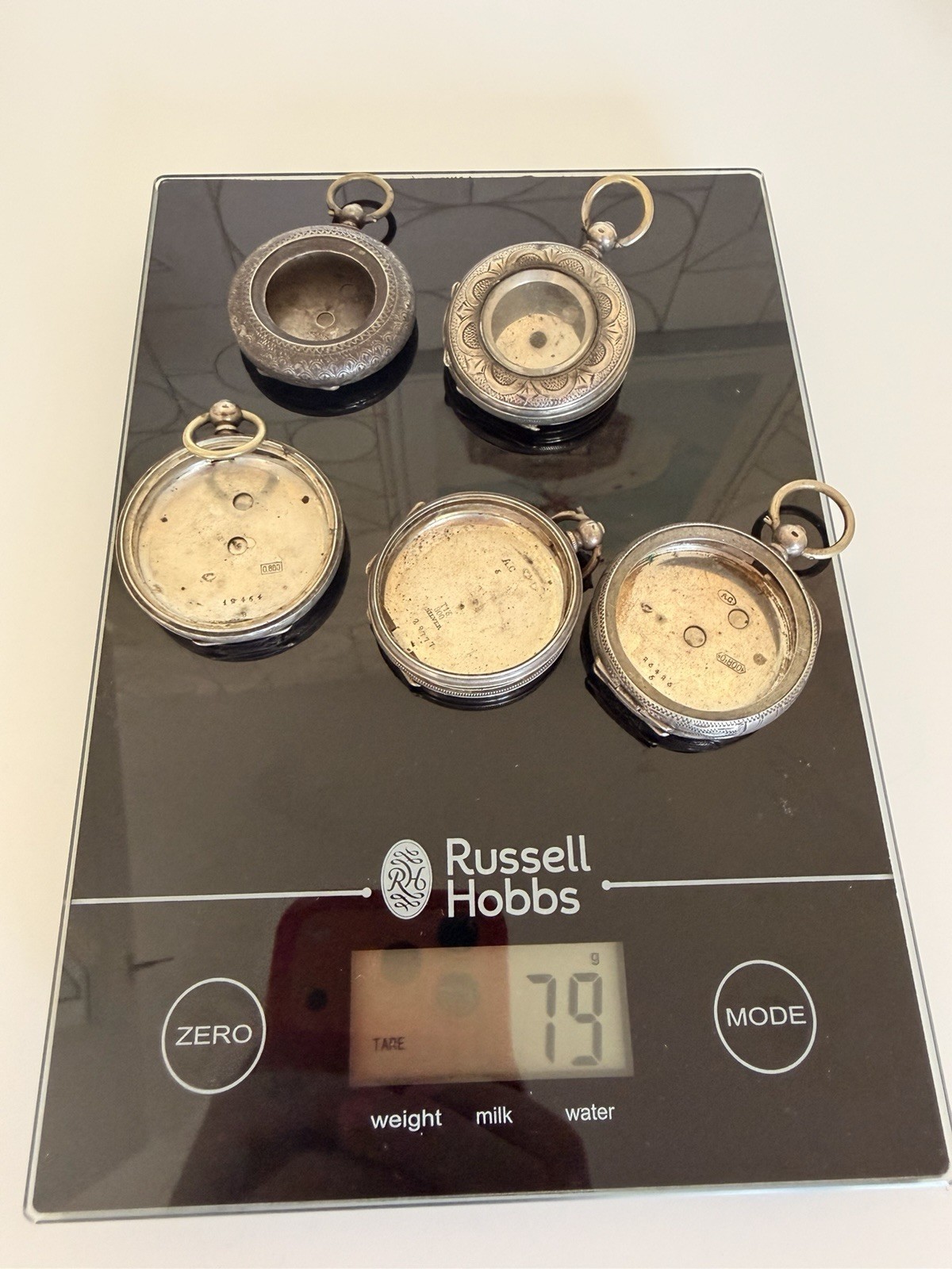 Lot of 5 Antique 800 Silver Pocket Watches & Cases Repair Spares Parts