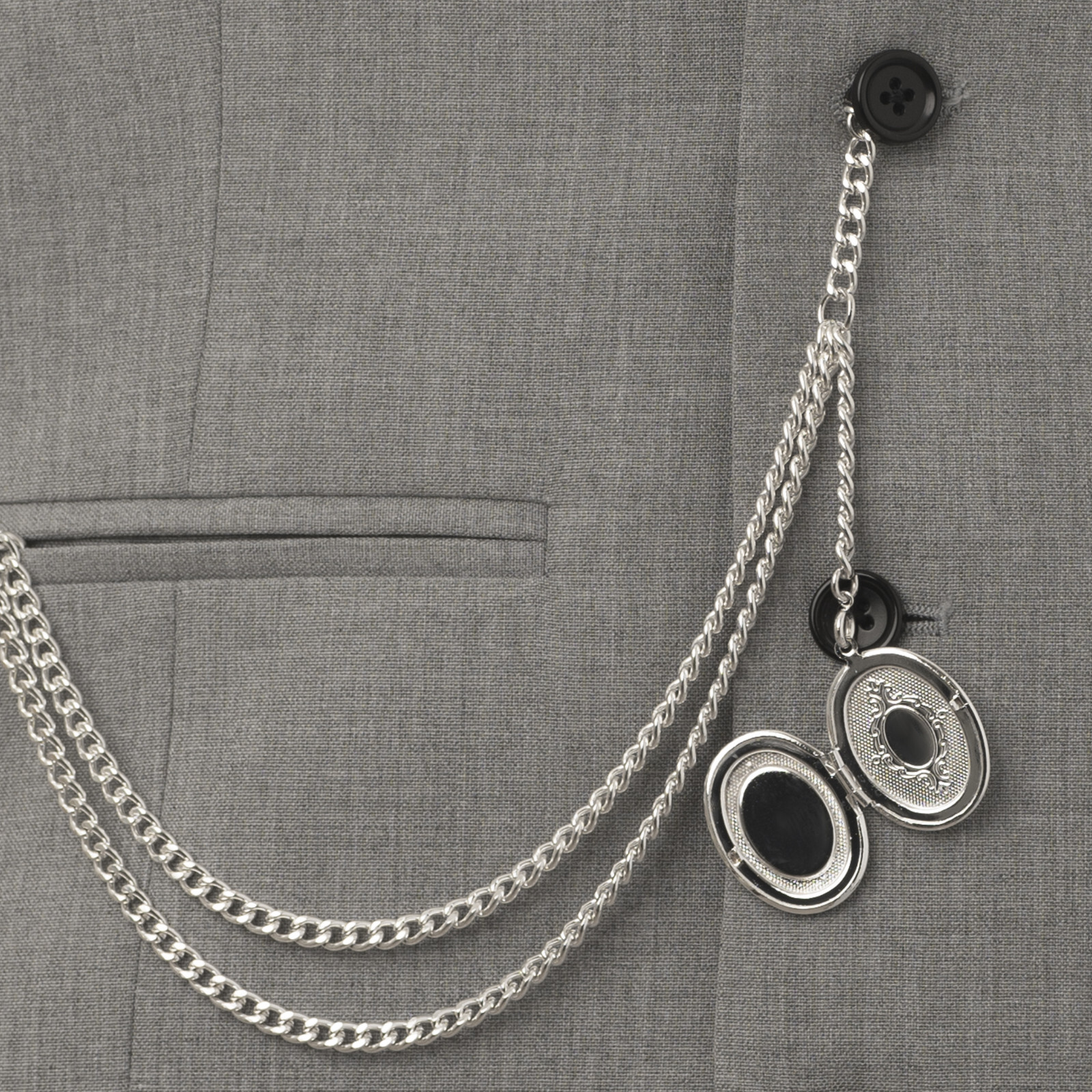 New Sterling Silver Color Single Albert Pocket Watch Chain with Locket Pendant