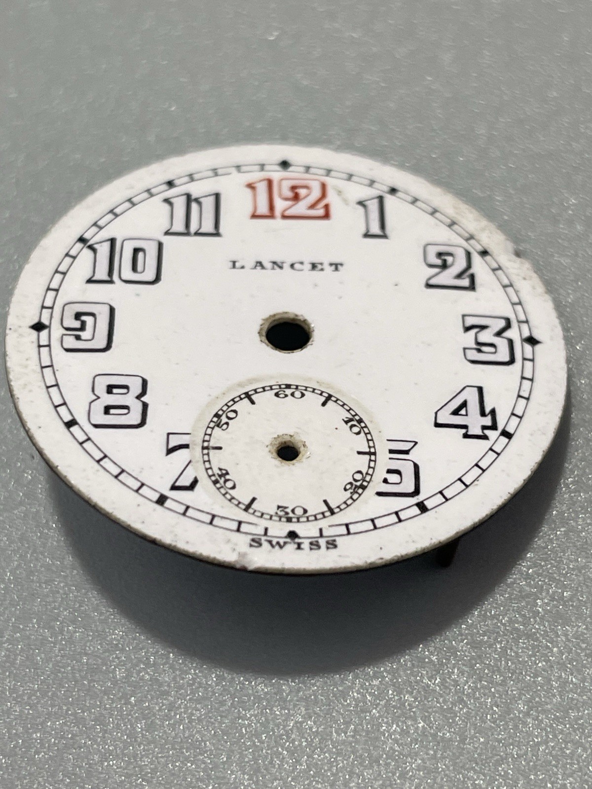 WWII Lancet Swiss Trench Watch Dial  28.65 mm  Red  12  Sub‑Second