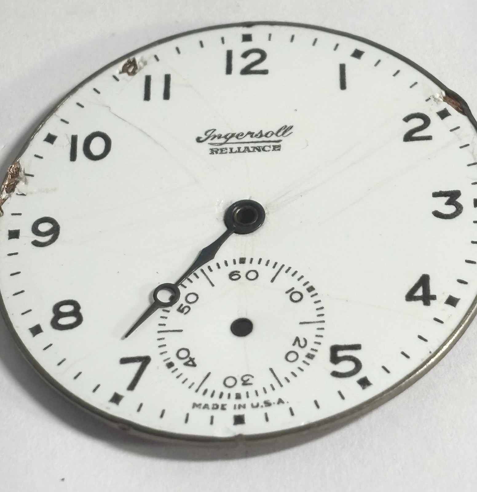 1917 Robt H Ingersoll & Bro Reliance Pocket Watch Movement 10S 7J Broken Bal 42m