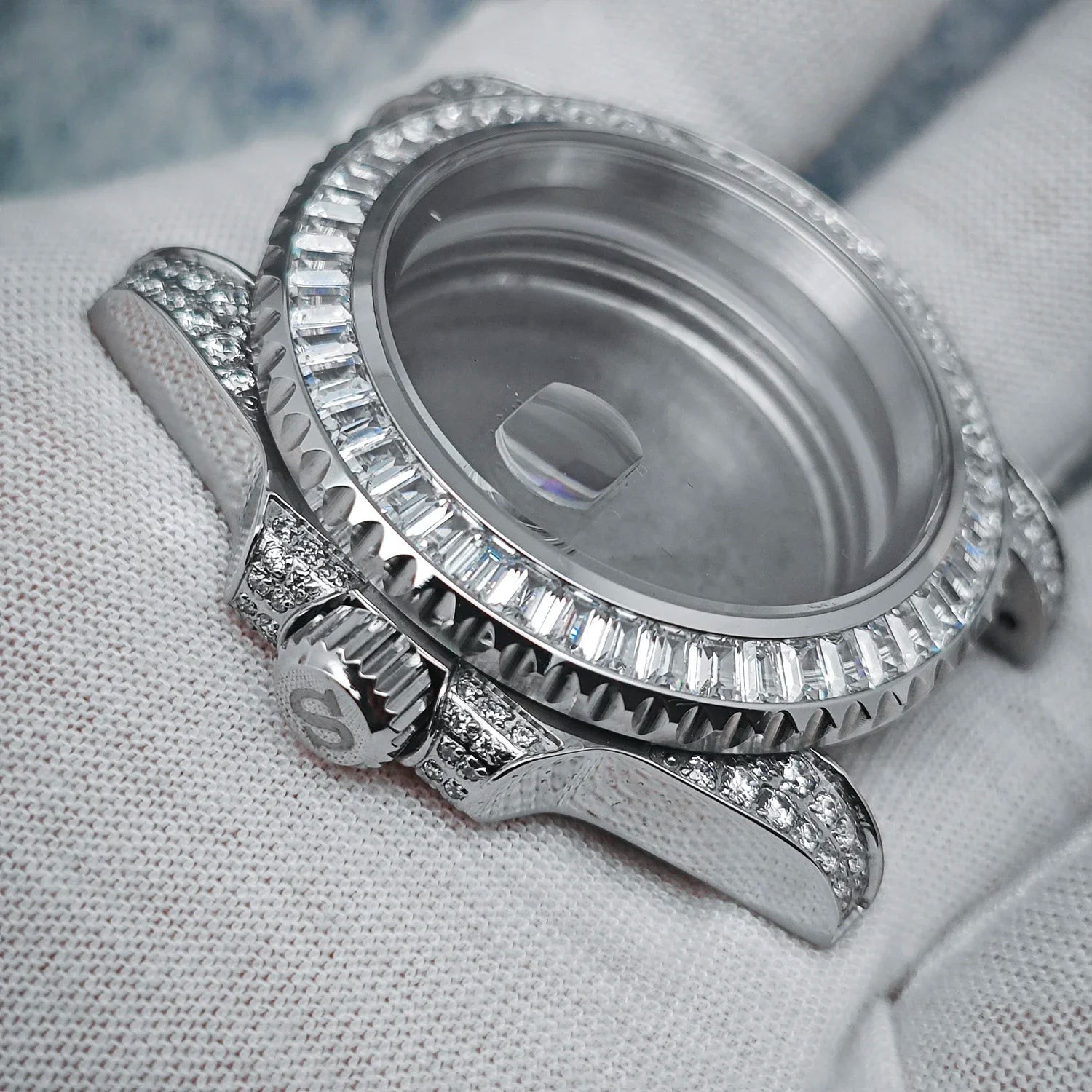 40.5mm Diamond Steel Watch Case with Strap Sapphire Glass for NH34/NH35/NH36