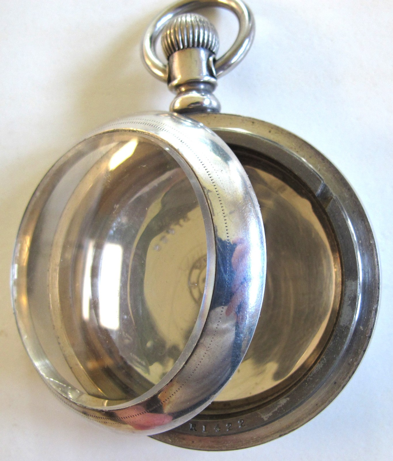 Size 18 COIN SILVER PocketWatch CASE Only – FAHYS Open Face with Bevel Crystal