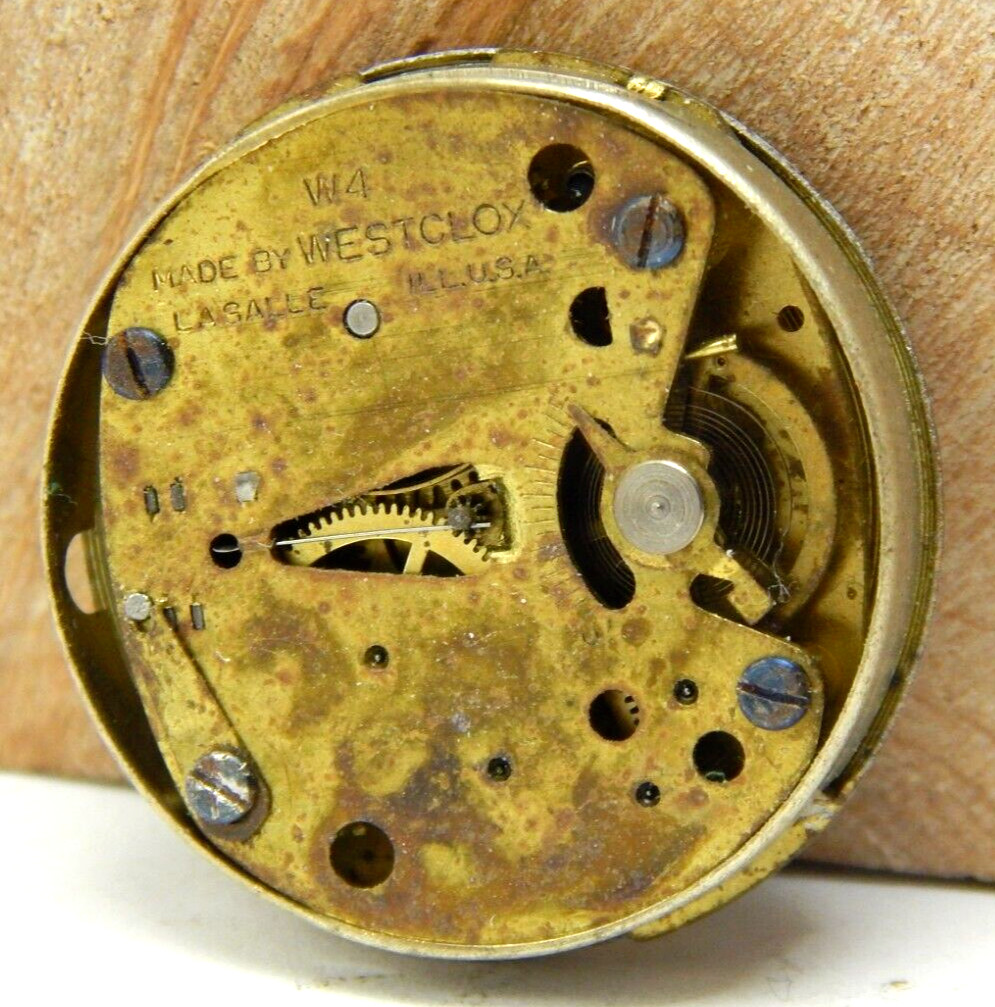 Vintage Westclox W4 men’s wrist watch movement with dial and hands USA Made