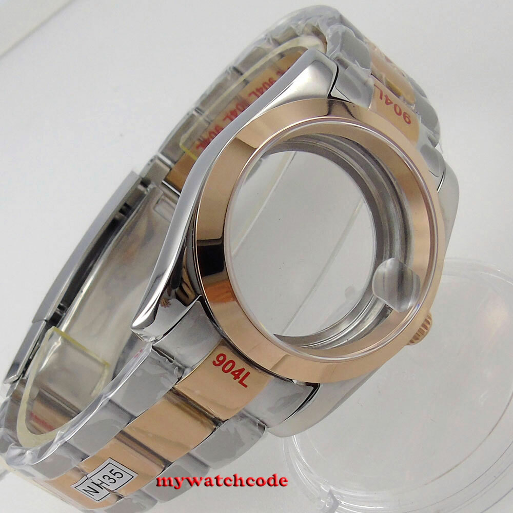 36mm sapphire glass two tone Watch Case fit NH35 NH36 NH38 rose golden case