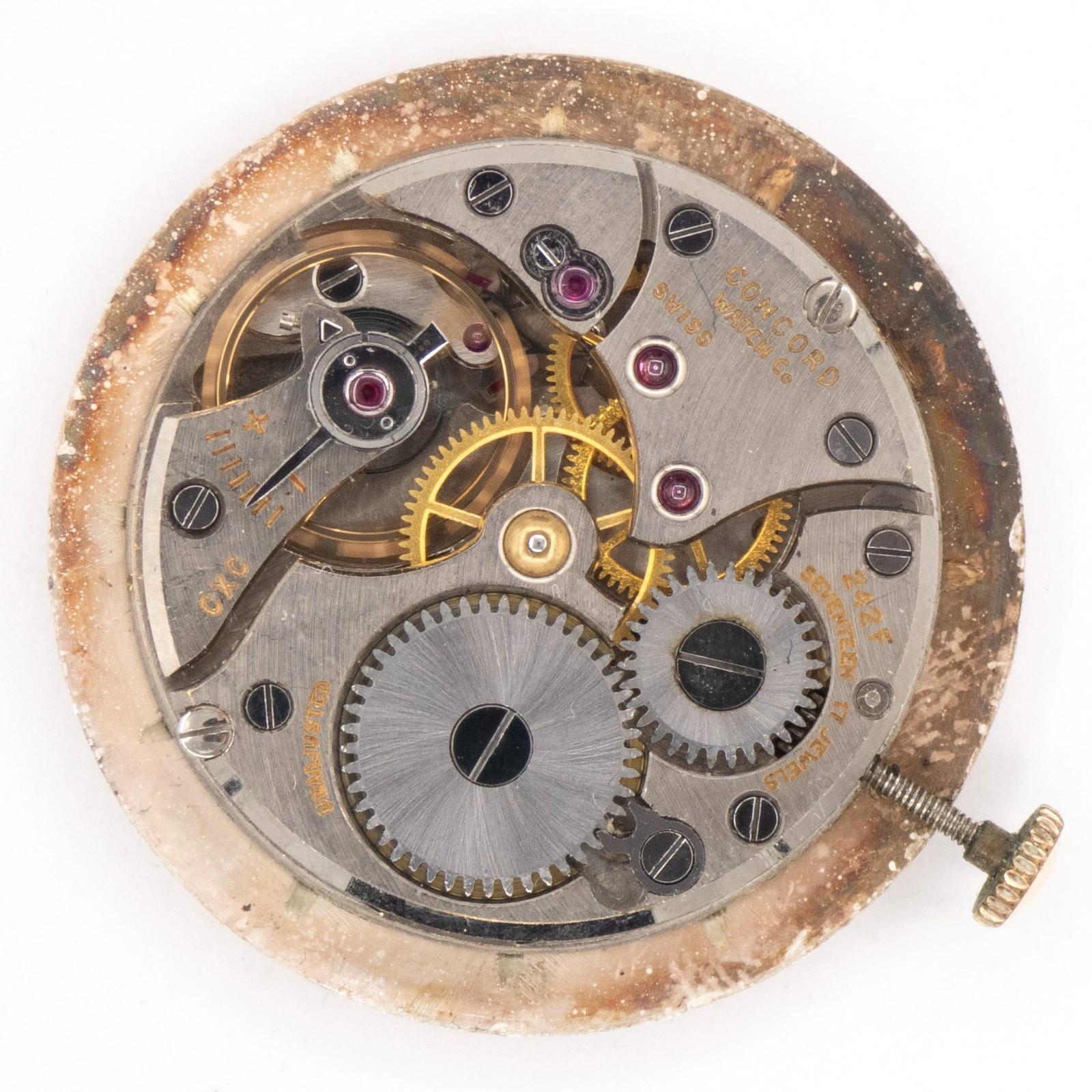 Vintage Tiffany / Concord Caliber 242F 17-Jewel Wristwatch Movement, Keeps Time