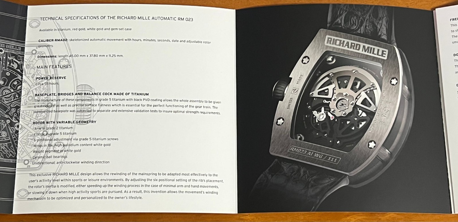 Richard Mille Technical Specification For RM 023