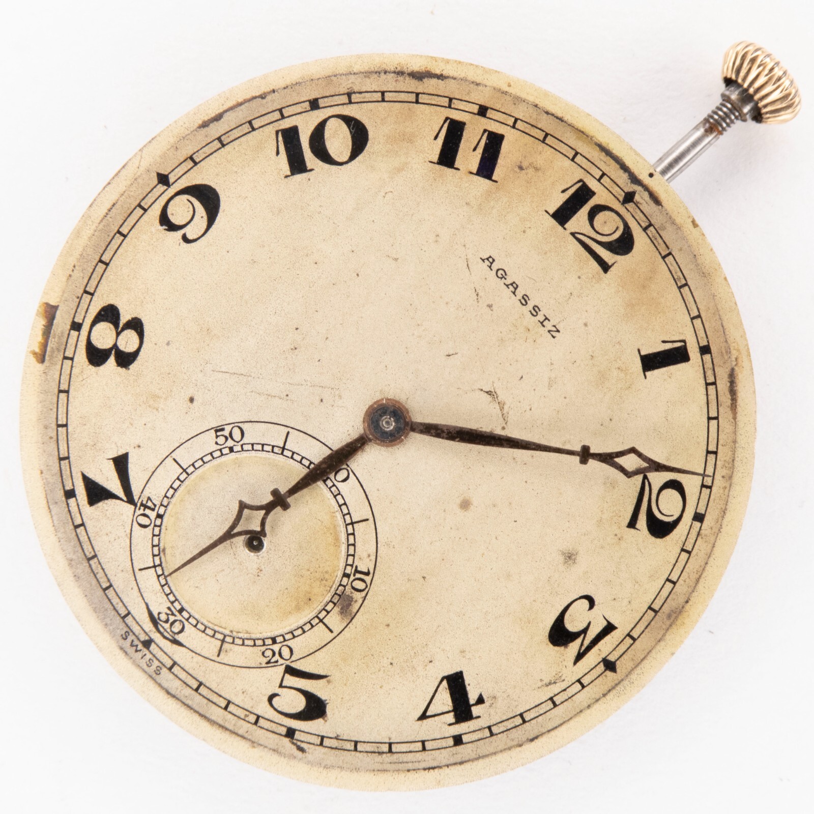 Agassiz 38.7 x 5.1 mm mm 17-Jewel Antique Pocket Watch Movement, Keeps Time
