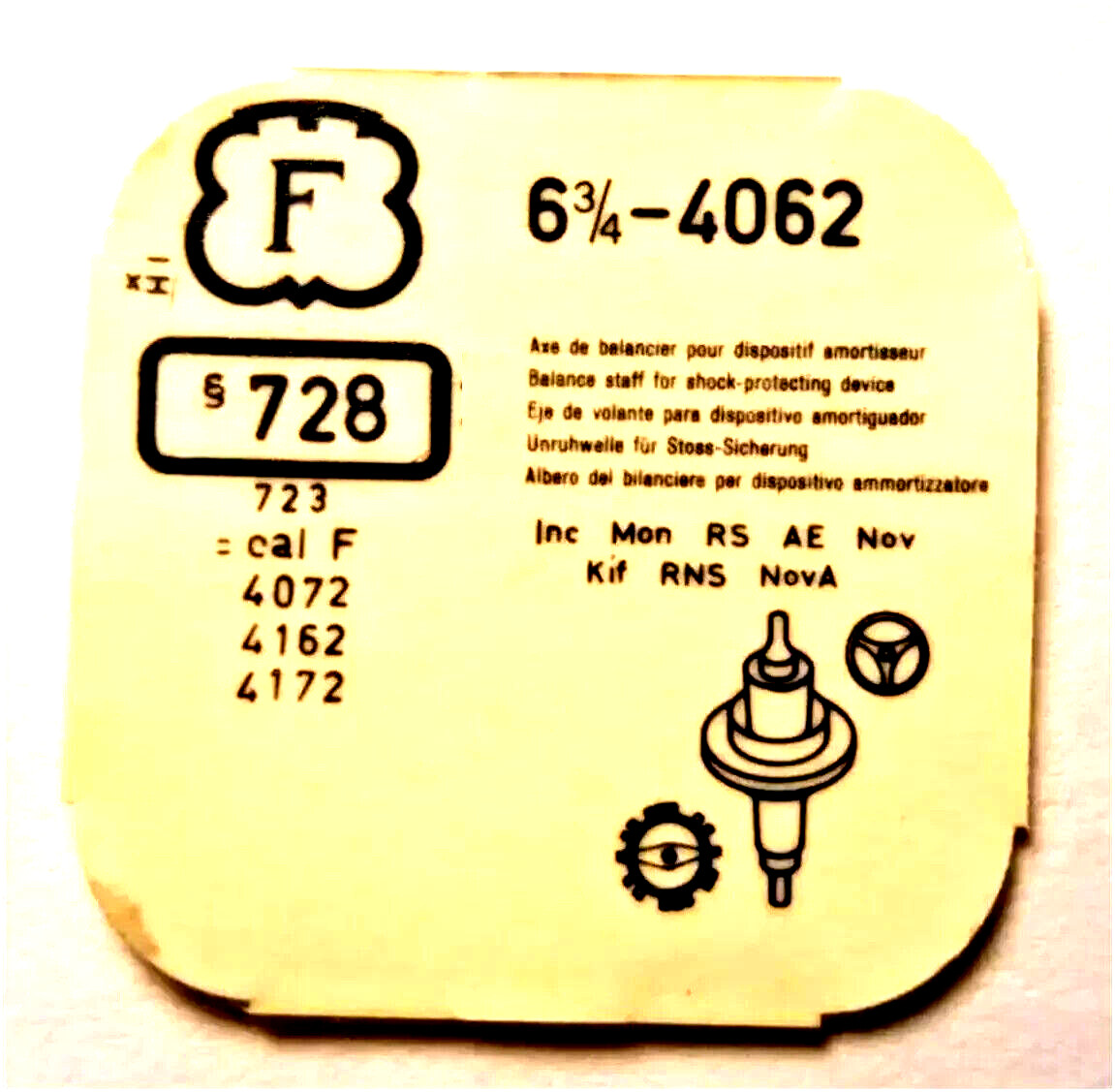 Felsa 4062 Balance Staff watch part #728 F 4072 4162 4172