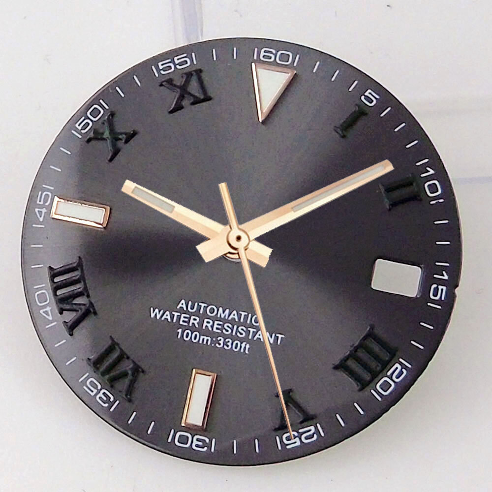 29mm Grey Sunburst Watch Dial Fit NH35A NH36A Movement Roman Number Marks Date