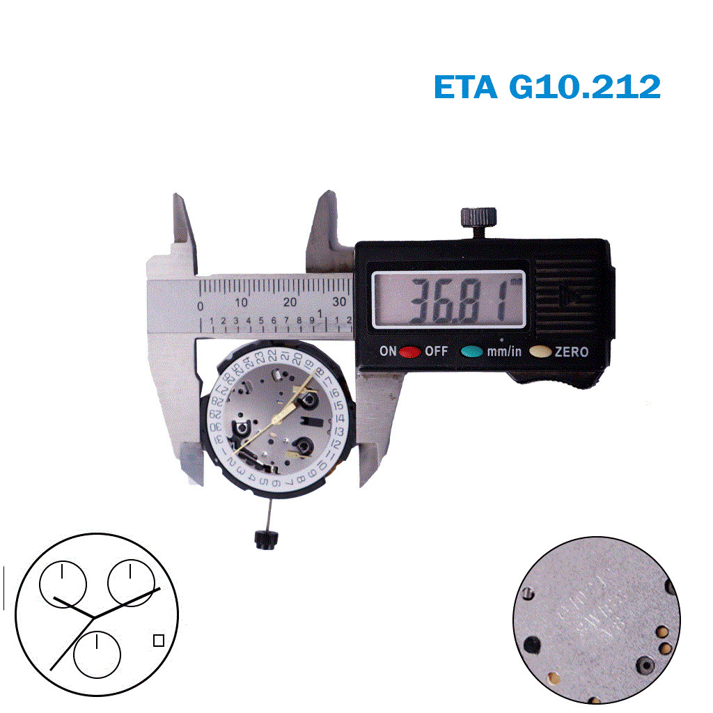 ETA Swiss Made Movement G10.212, White Date Disk At 4, Chronograph.