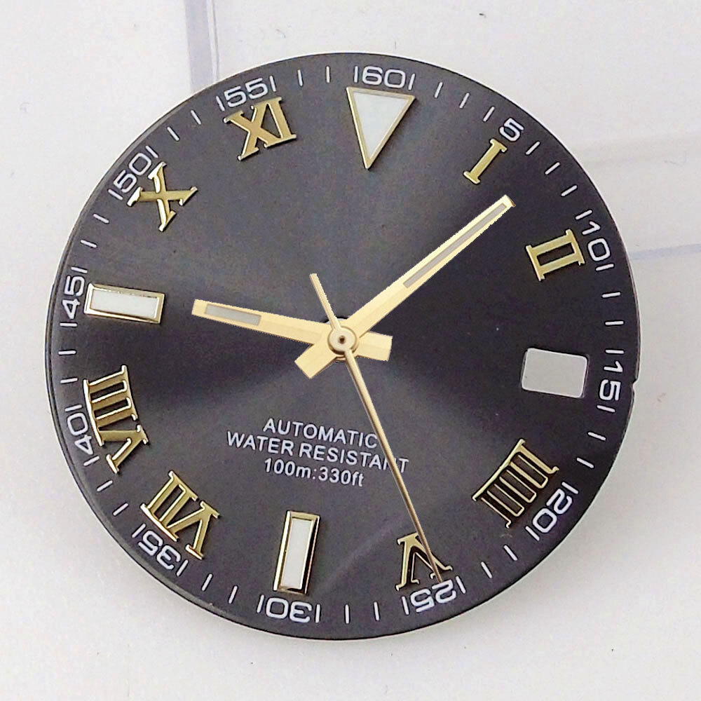 29mm Grey Sunburst Watch Dial Fit NH35A NH36A Movement Roman Number Marks Date