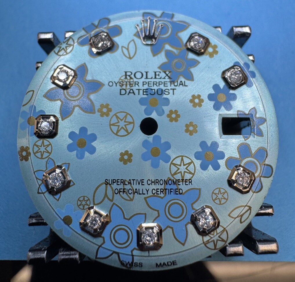 Rolex 36mm Datejust Custom Blue Floral Dial With Diamond Markers For NonQuick