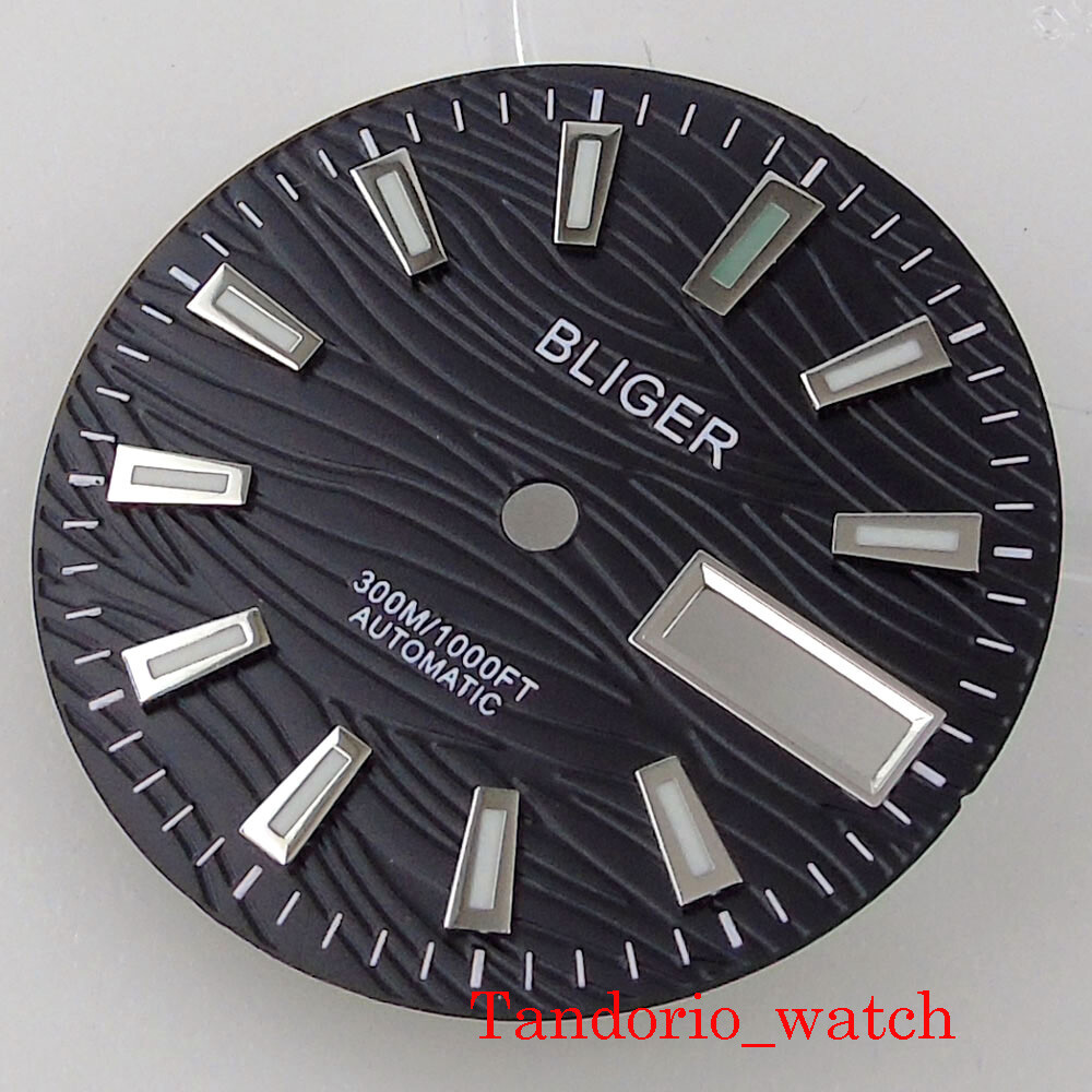 29mm Sterile Black Blue Green Watch Dial Face Day Window Fit NH36A Movement