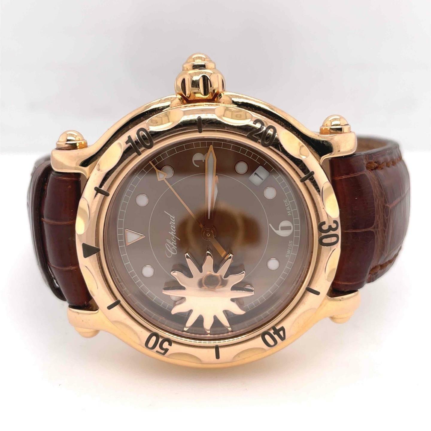 Chopard Happy Sport Sun Quartz 37 mm 18k Rose Gold Brown Dial Ladies 283578-5001
