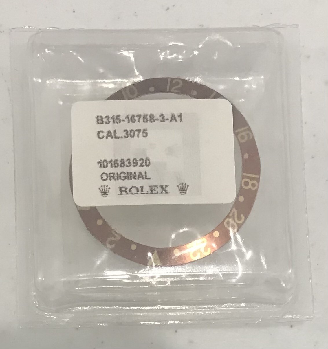 ROLEX BROWN BEZEL INSERT FOR GMT B315-16758-3-A1 – New Sealed Package