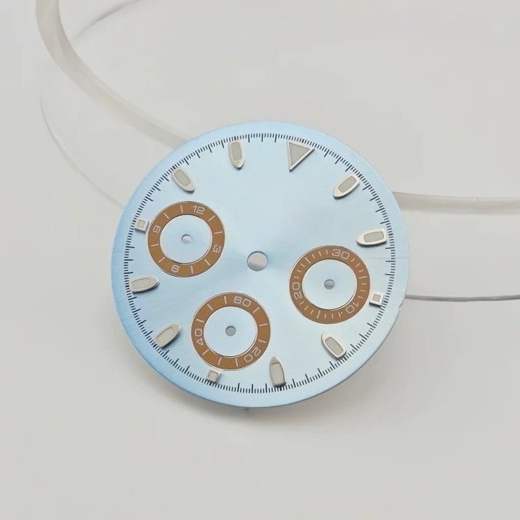 3-Eye Chronograph Dial Lume Gold Sub-Dials Fit Quartz Movement Mod