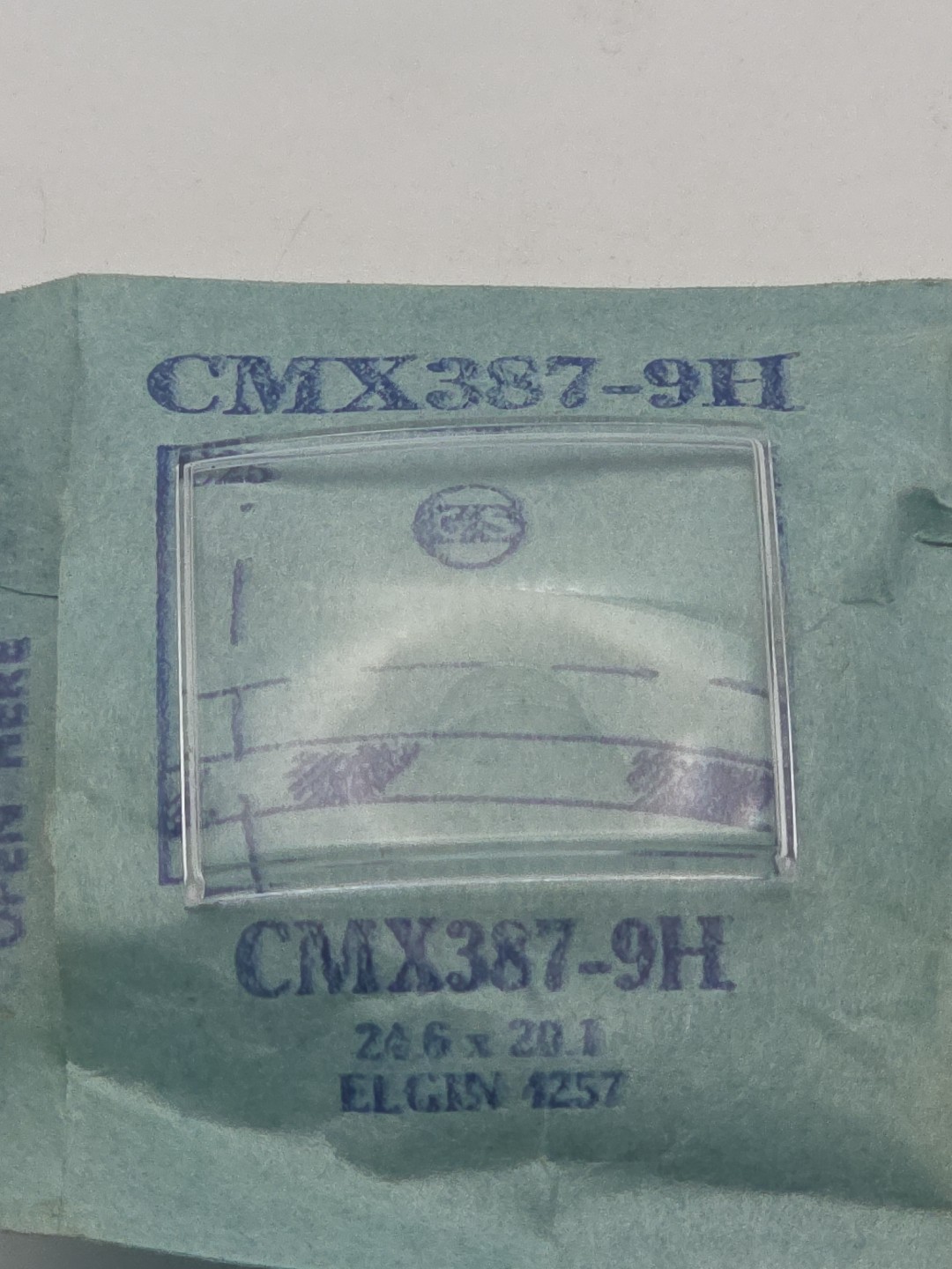 G-S Watch Crystal CMX387-9H Elgin 4257 24.6X20.1
