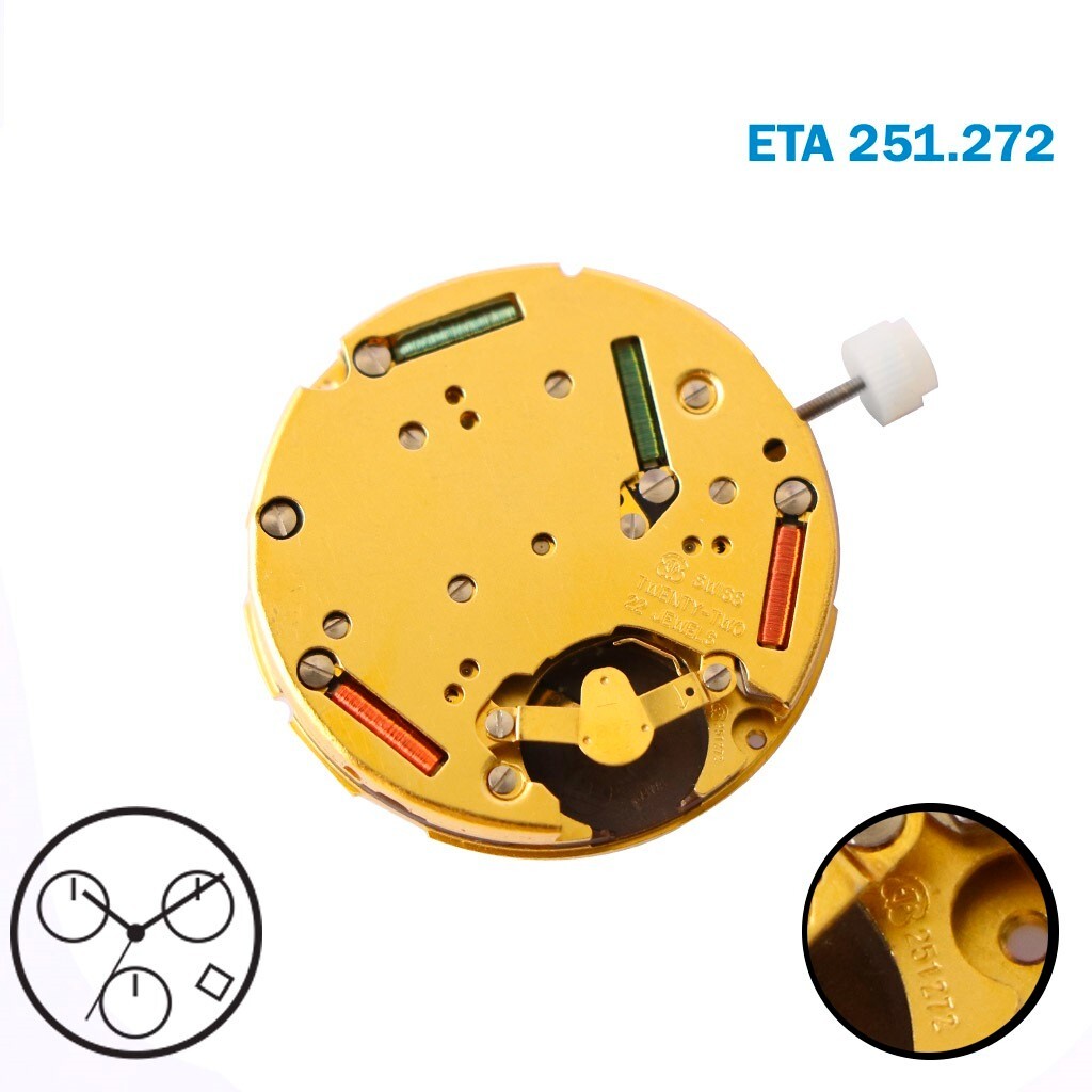 ETA SWISS🇨🇭 MOVEMENT 251.272, WHITE DATA DISK AT 4, CHRONOGRAPH .