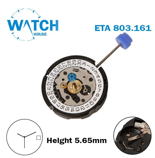 ETA 803.161 Swiss Quartz Movement , White Date Disk 3, 3Hands, H:5.65mm