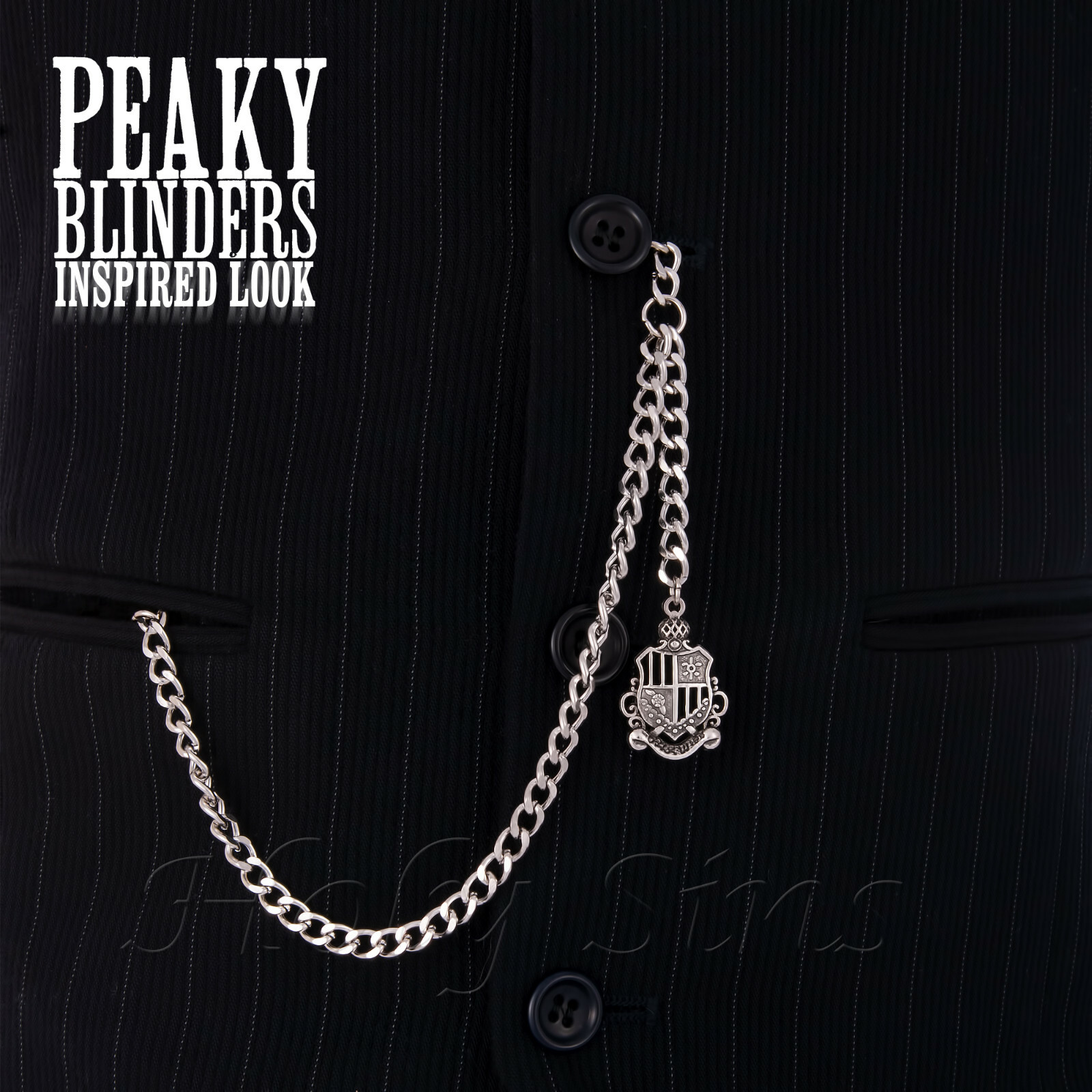 Peaky Blinder s Silver Colour Single Albert Pocket Watch Chain With Pendant 152