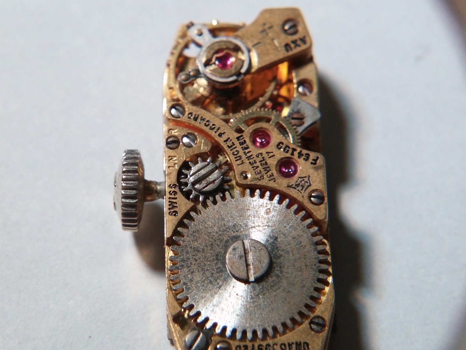 used rectangle Lucien Picard-Piccard watch movement for parts 17j.